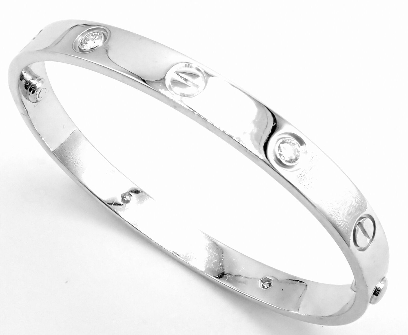 Authentic! Cartier 18k White Gold 4 Diamond Love Bangle Bracelet Size 17 Cert. | Fortrove