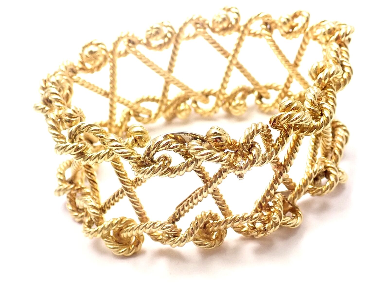 Rare! Authentic Verdura 18k Yellow Gold Twisted Rope Openwork Wide Link Bracelet | Fortrove