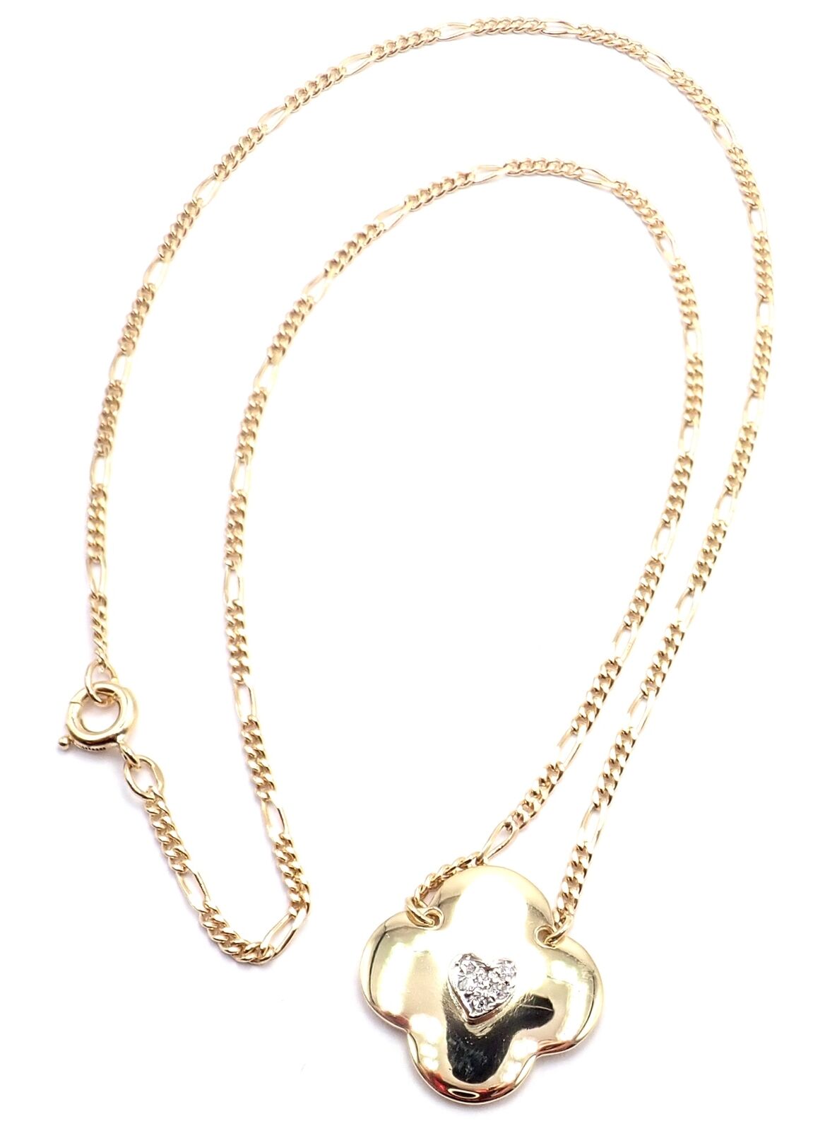 Authentic! Vintage Cartier 18k Yellow Gold Diamond Heart Clover Pendant Necklace | Fortrove