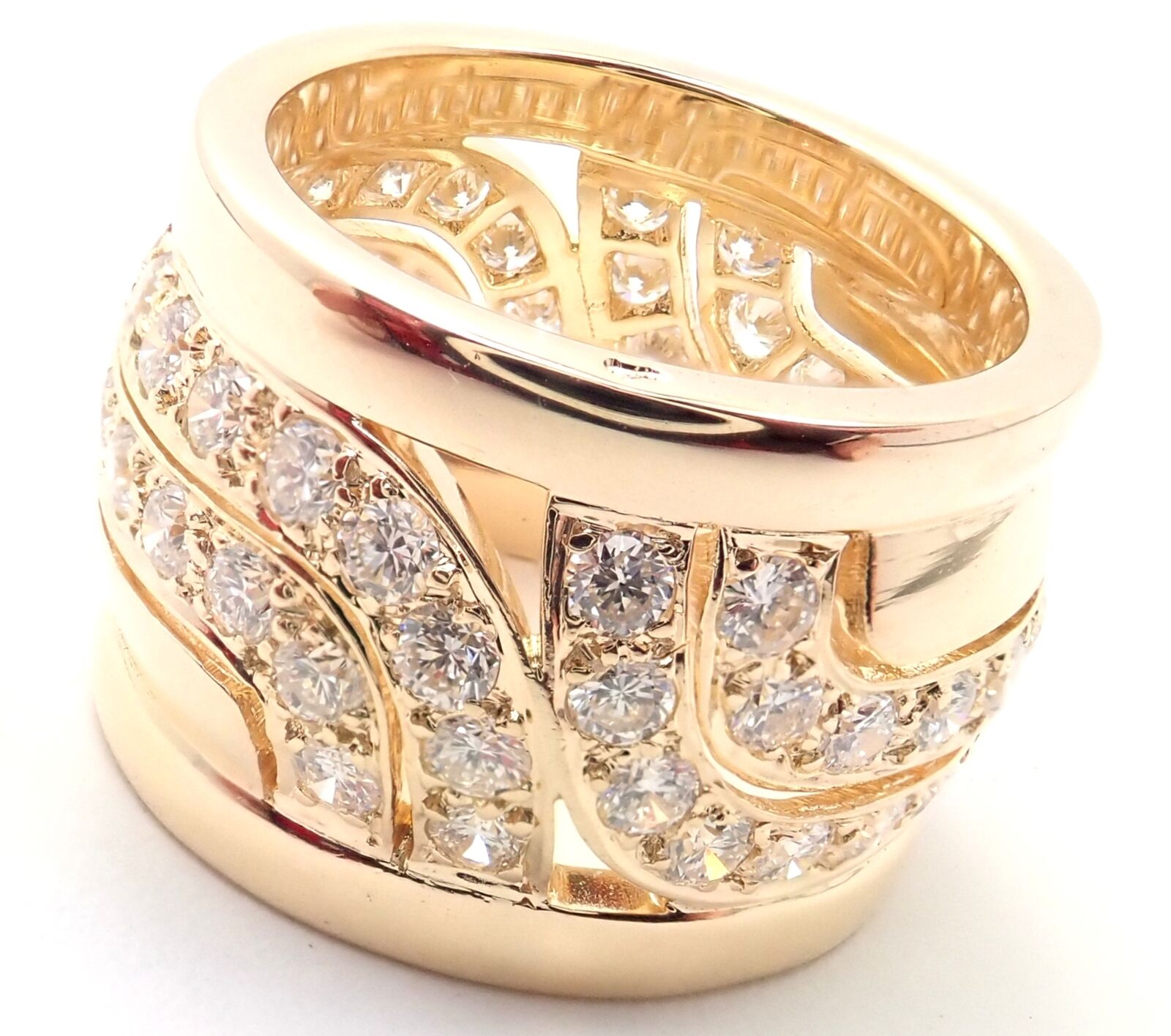 Authentic! Cartier 18k Yellow Gold Diamond Wide Band Ring Size 51 US 5 3/4 | Fortrove