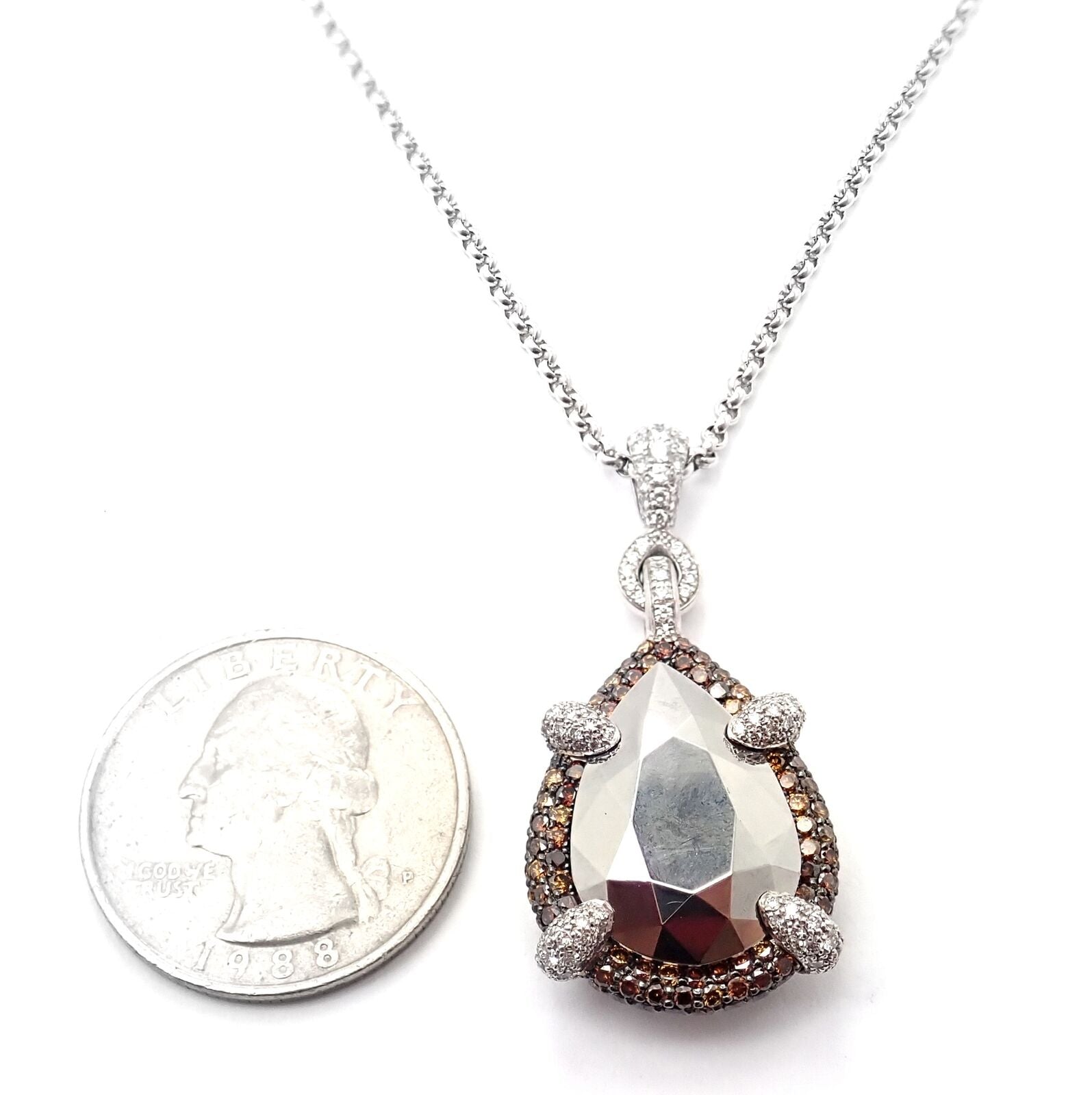 Authentic! Chopard Golden Diamonds 18k White Gold Diamond Chrome Stone Necklace | Fortrove