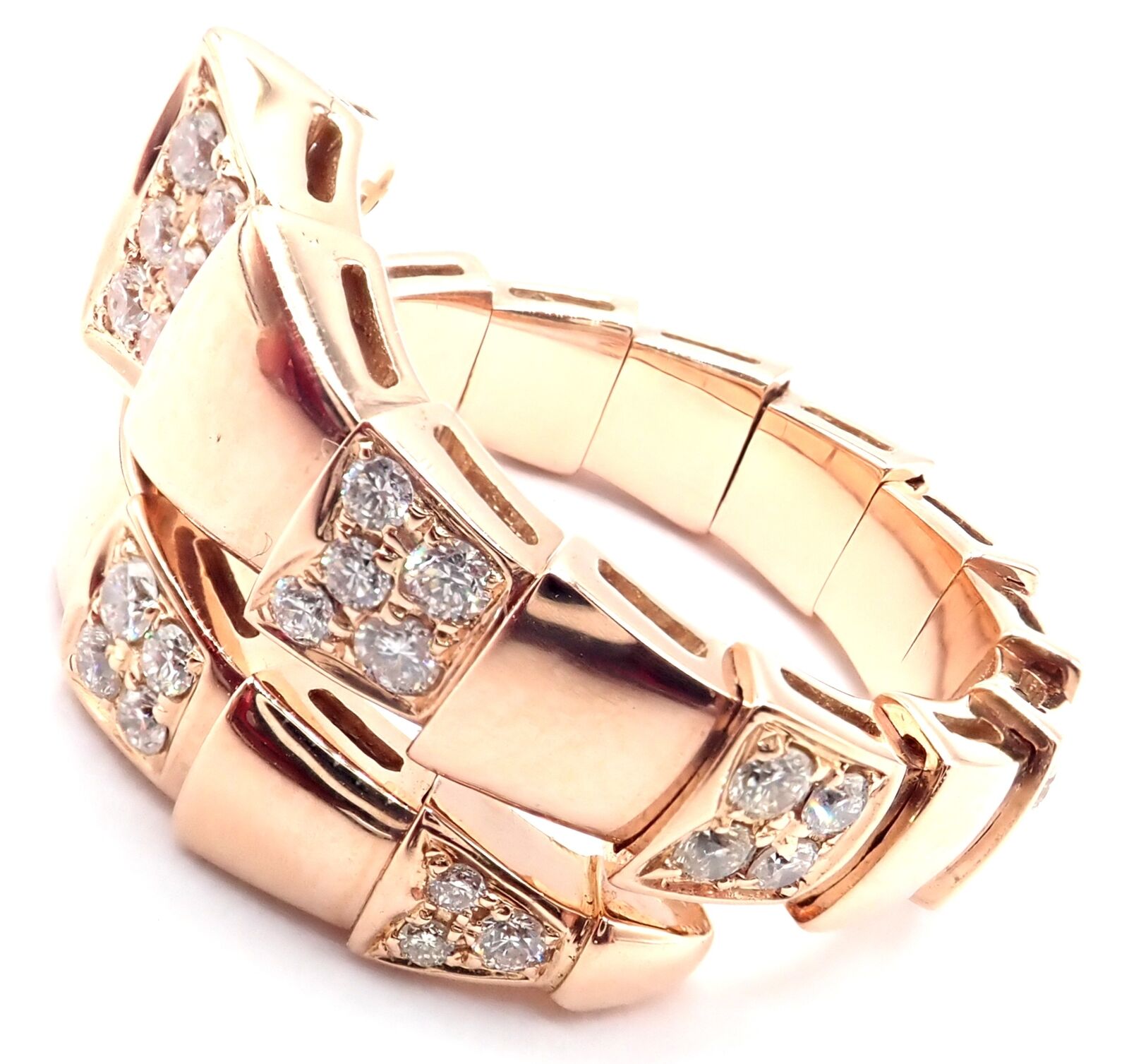 Authentic Bulgari Bvlgari Serpenti Viper 18k Rose Gold Diamond Band Ring Sz 8.75 | Fortrove
