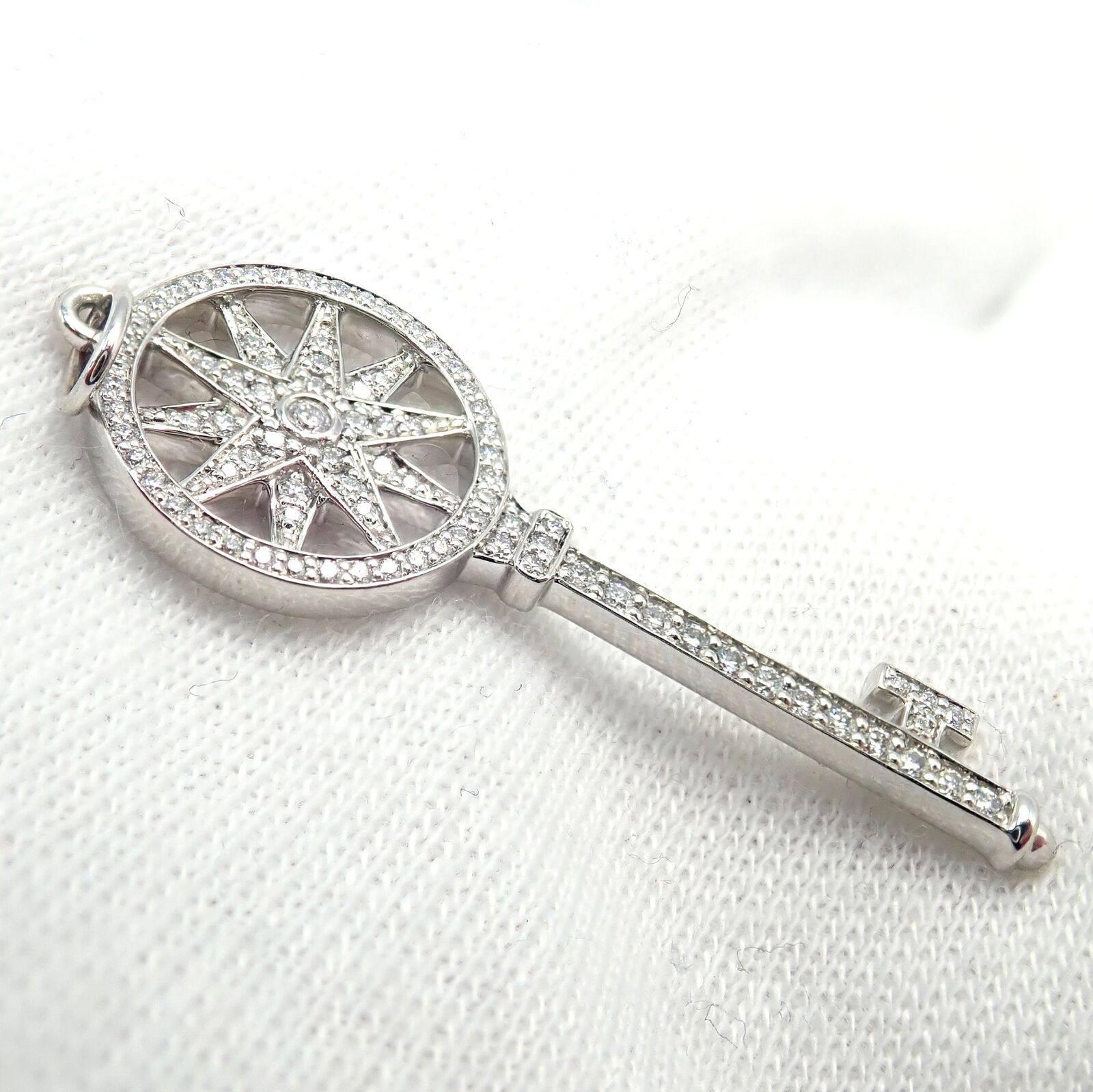 Authentic! Tiffany & Co Platinum Diamond Key Star Pendant Necklace | Fortrove