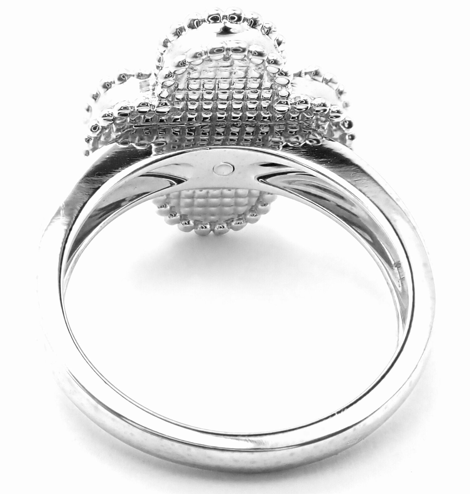 Authentic! Van Cleef & Arpels Alhambra 18k White Gold Diamond Turquoise Ring | Fortrove