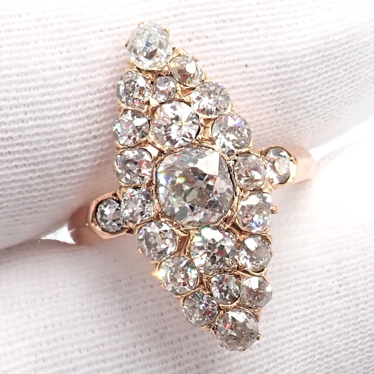 1930s Antique Vintage Estate 18k Rose Gold Old Miner Cut Diamond 3.80ctw Ring | Fortrove