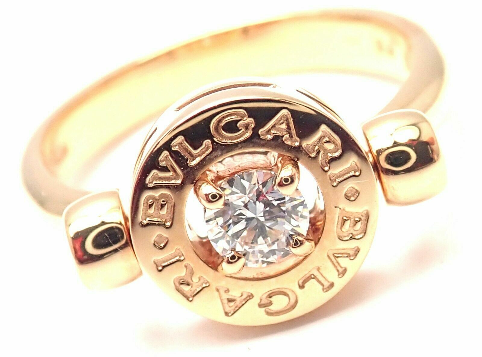 Authentic! BULGARI BVLGARI 18k Rose Gold Diamond Flip Ring Size 5.75 | Fortrove
