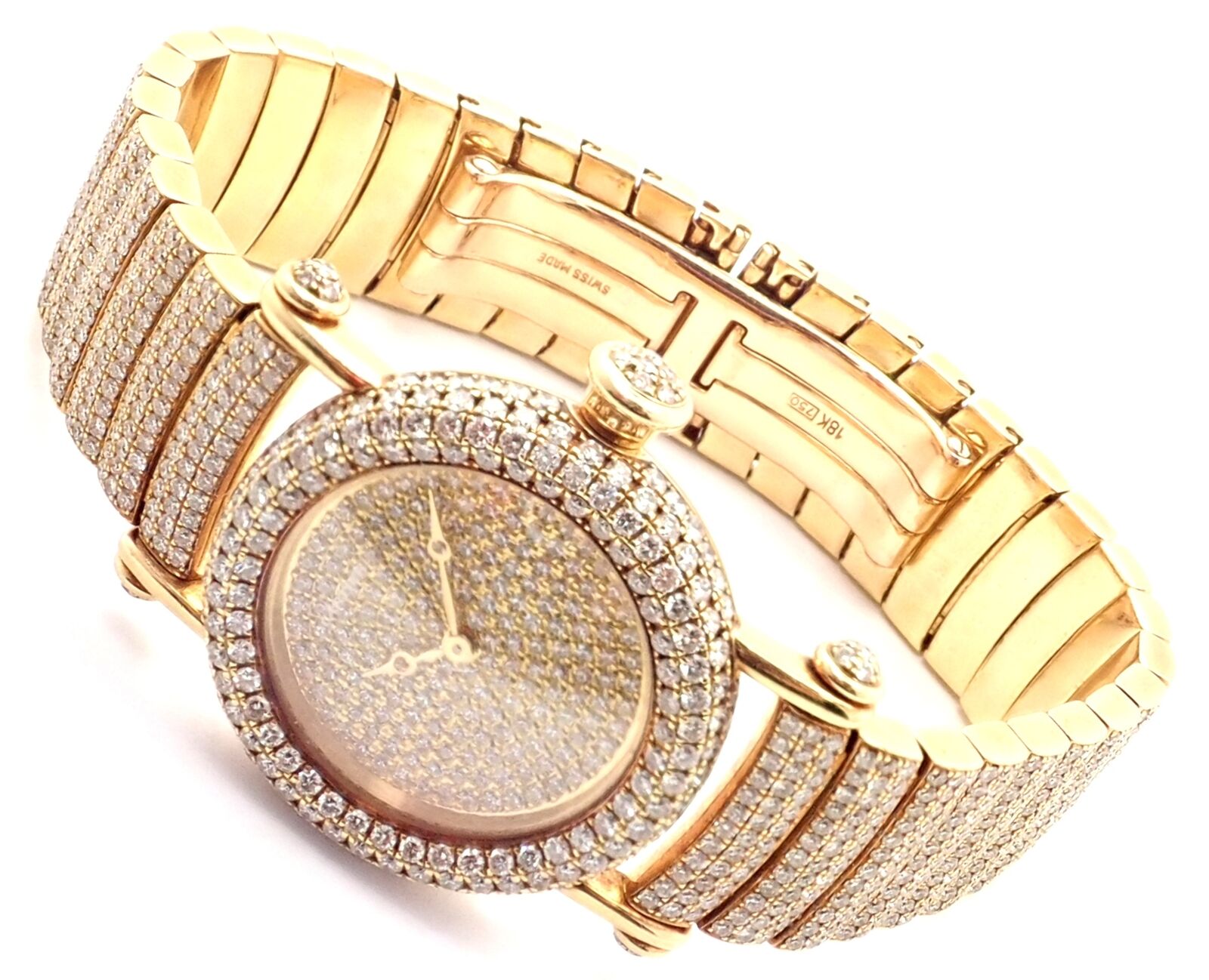 Authentic! Cartier Diabolo Pave 15ct Diamond 18k Yellow Gold Quartz Watch 1450 | Fortrove
