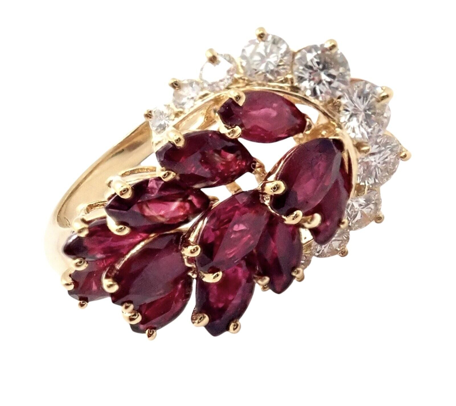 Rare! Authentic Piaget 18K Yellow Gold Diamond Ruby Cocktail Ring