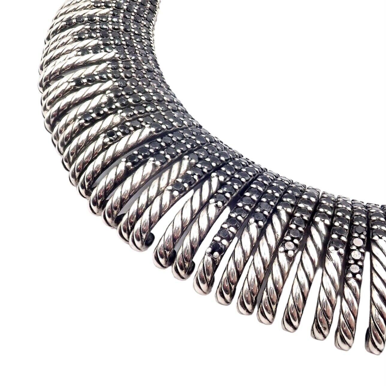 Authentic! David Yurman Silver Tempo Black Spinel Large Collar Necklace | Fortrove