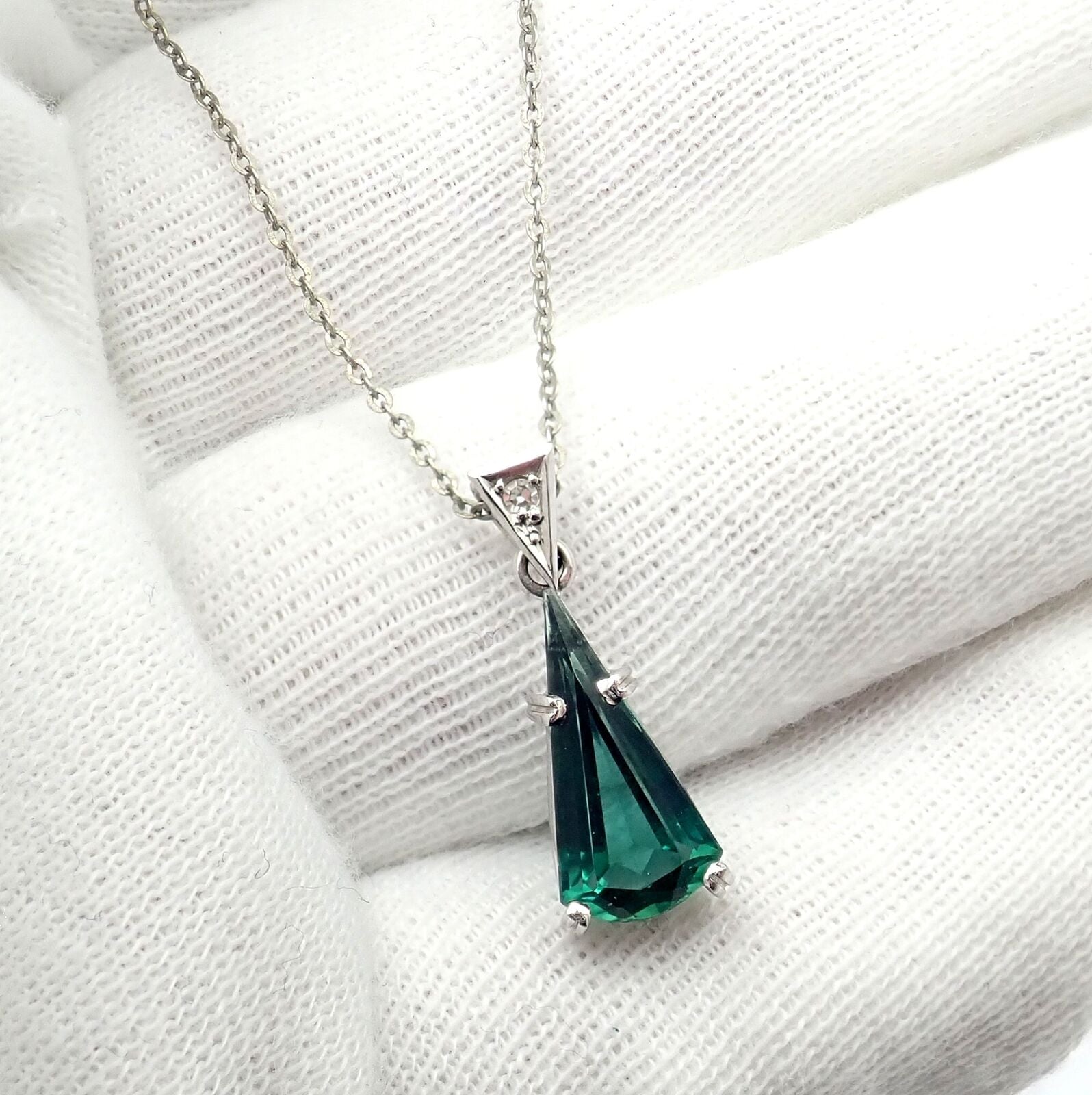 Rare! Authentic H. Stern 18k White Gold Diamond Blue Green Tourmaline Necklace | Fortrove