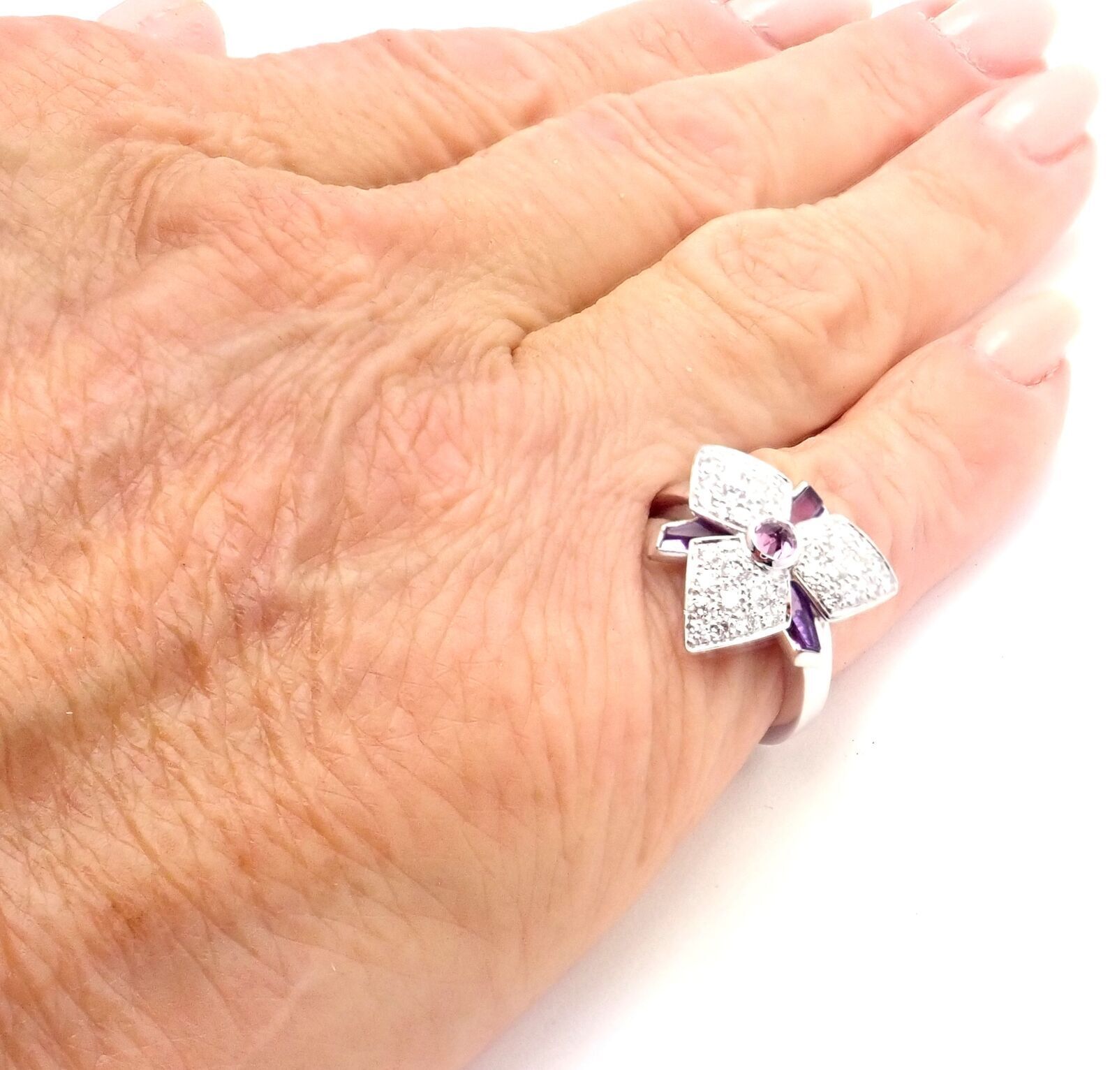 Cartier Caresse D'orchidées Orchid Flower 18k White Gold Diamond Amethyst Ring | Fortrove