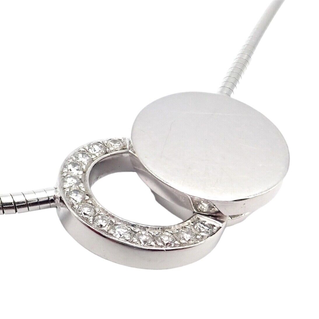 Rare! Authentic Modernist Dinh Van 18k White Gold Diamond Ombre De Lune Necklace | Fortrove
