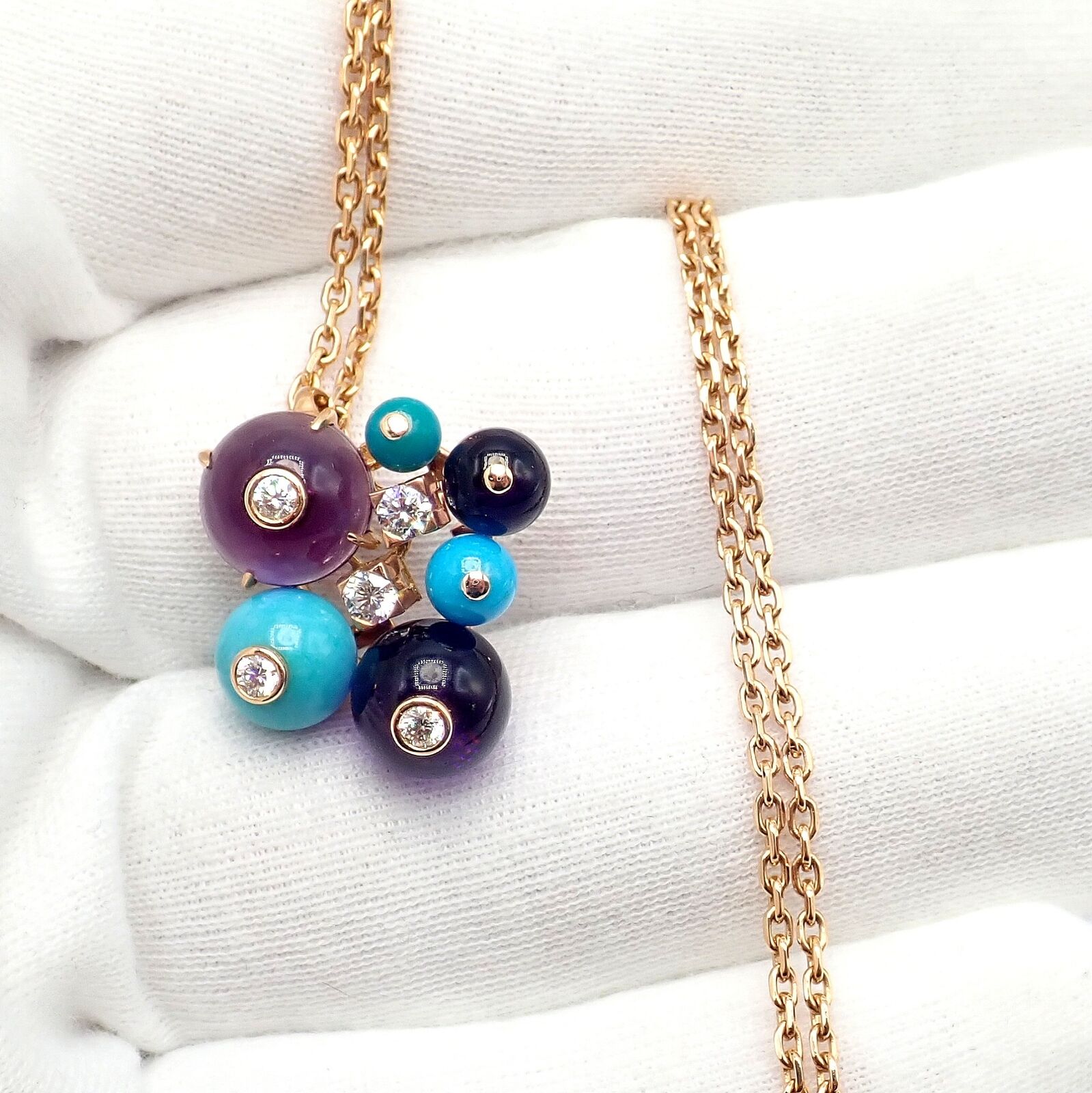 Rare! Authentic Cartier 18k Rose Gold Turquoise Diamond Delices De Goa Necklace | Fortrove