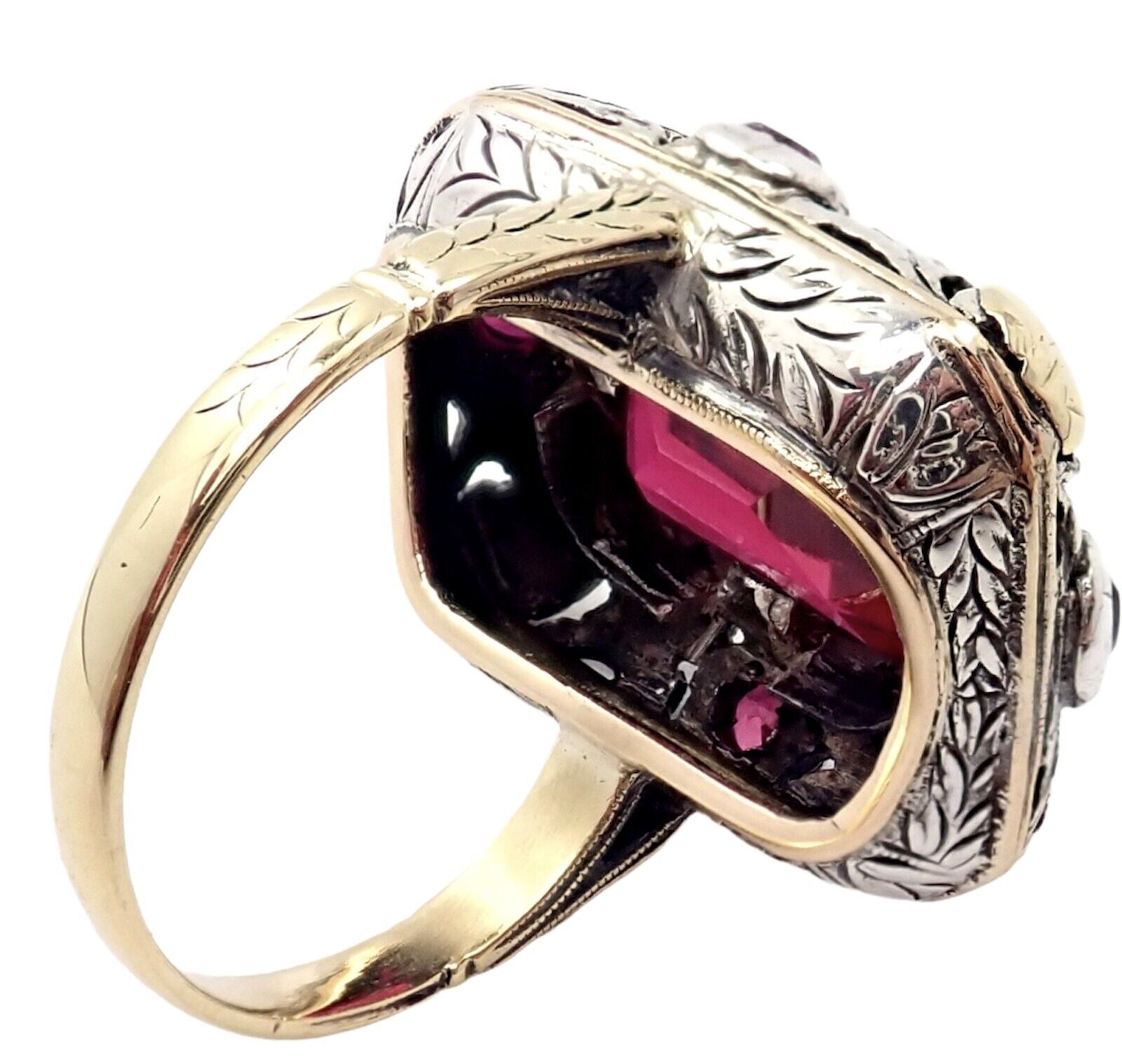 Vintage Estate 14k Gold Sterling Silver Red Stone Ring Sz 5.5 | Fortrove