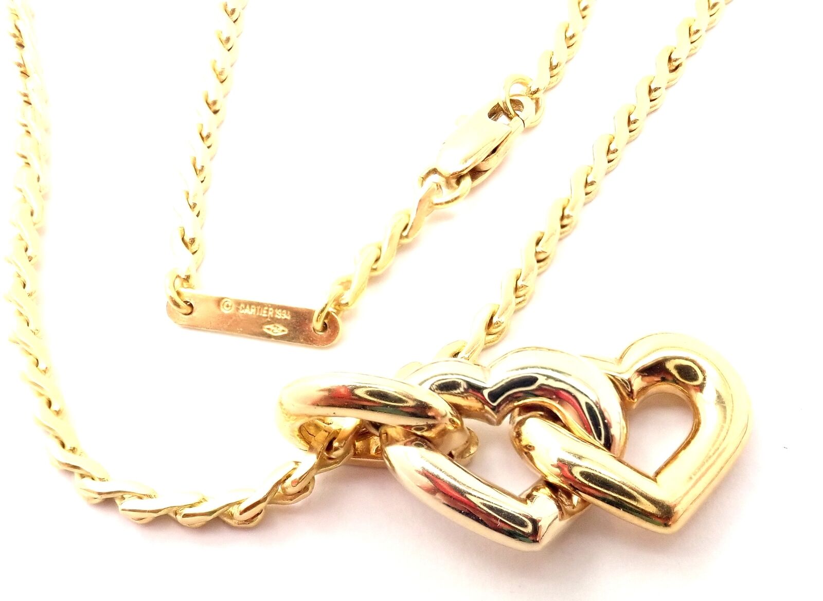 Authentic! Cartier 18k Yellow White Gold Double Heart Pendant S Chain Necklace | Fortrove