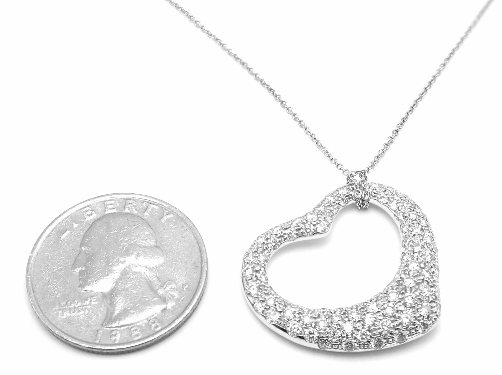 Authentic Tiffany & Co Peretti Platinum Diamond Large Open Heart Necklace $26000 | Fortrove
