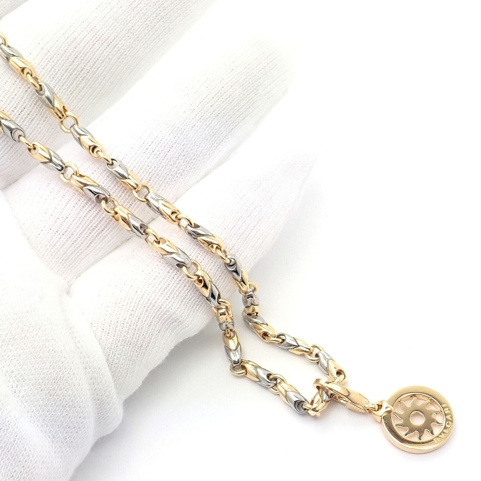 Authentic! Bulgari Tondo Sun 18k Yellow Gold Sun Pendant + 18k/SS Chain Necklace | Fortrove