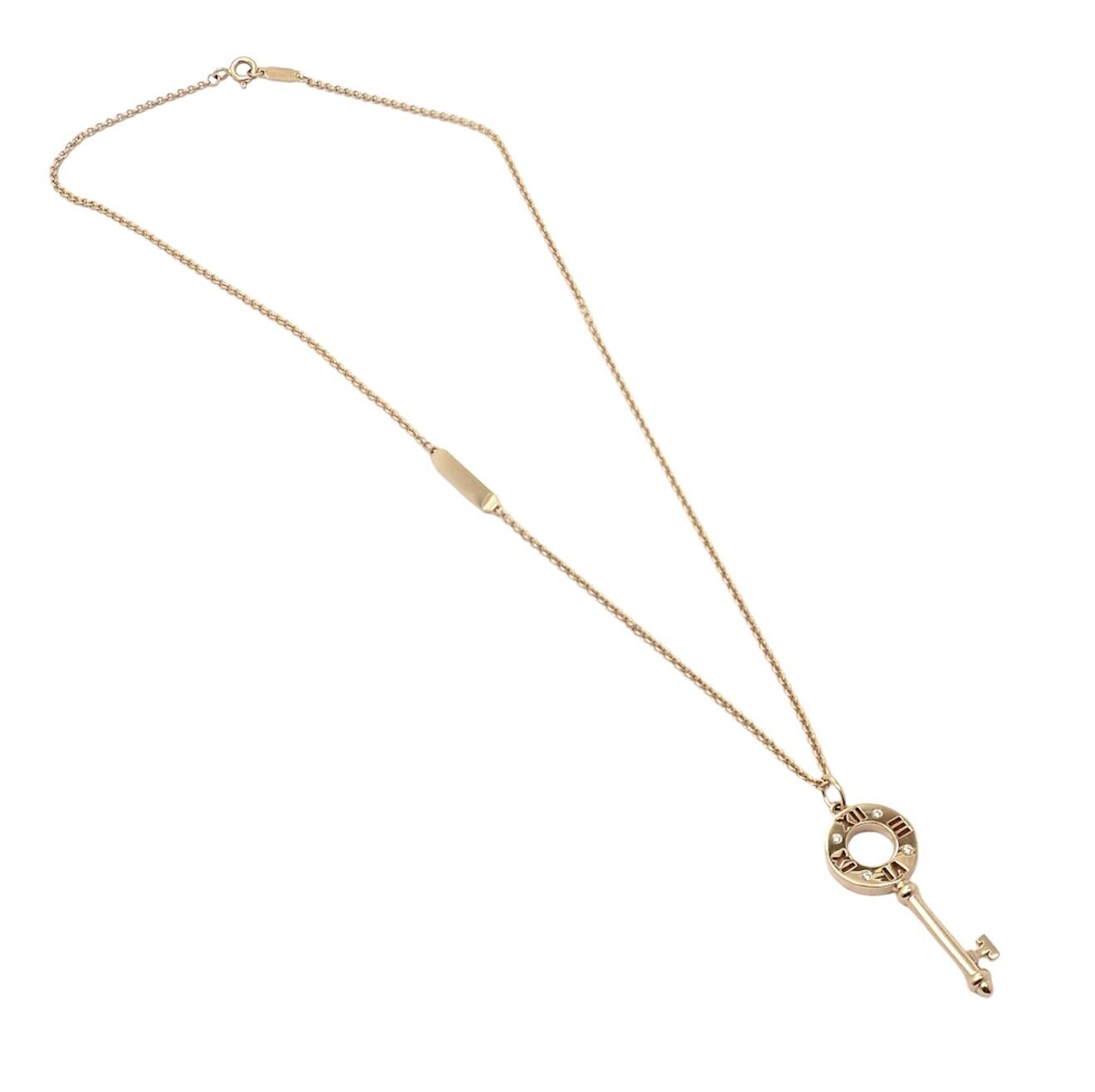 Authentic Tiffany & Co 18k Rose Gold Atlas Diamond Key Pendant Necklace | Fortrove
