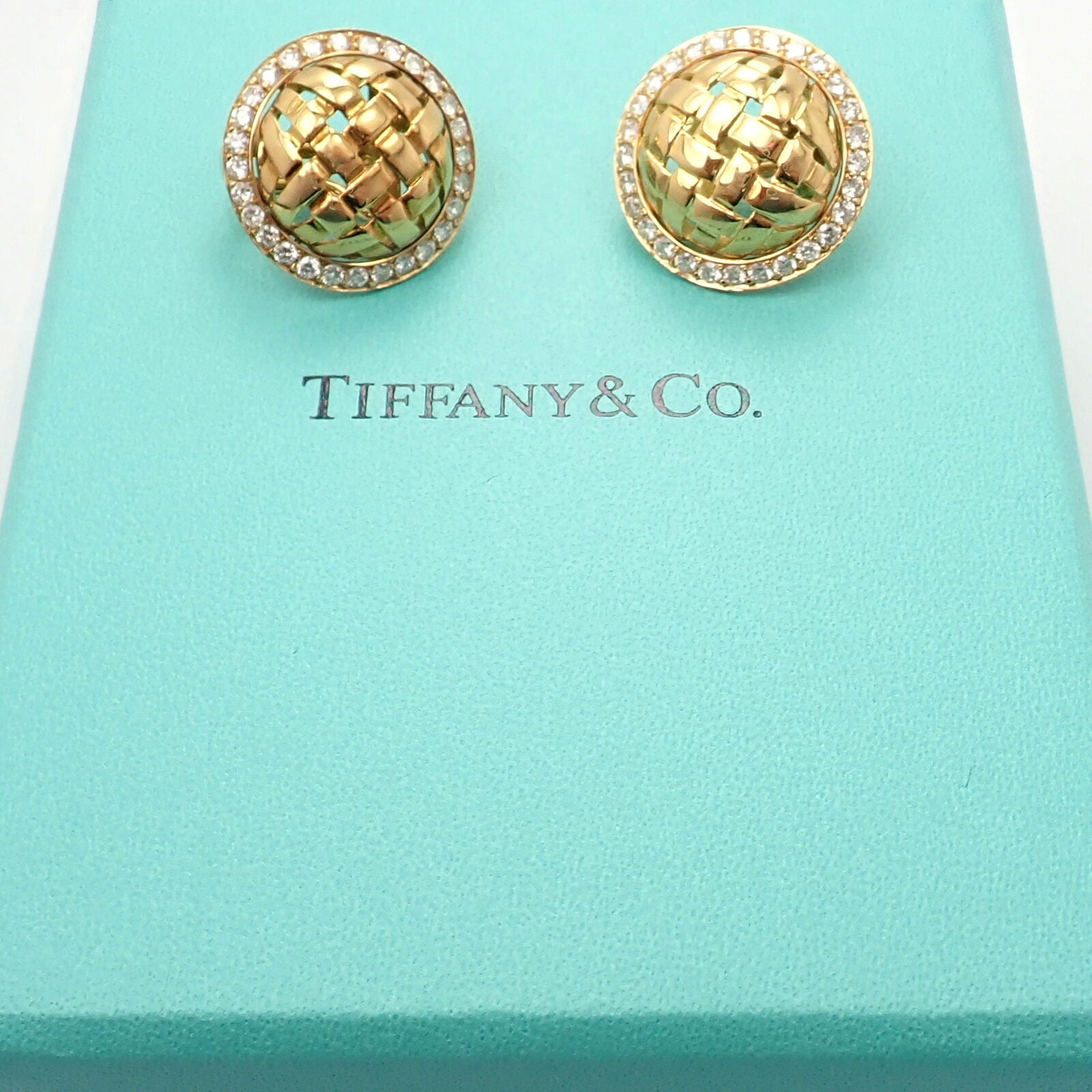 Tiffany & Co. Jewelry & Watches:Fine Jewelry:Earrings Rare! Authentic Tiffany & Co 18k Yellow Gold Vannerie Diamond Earrings 1995
