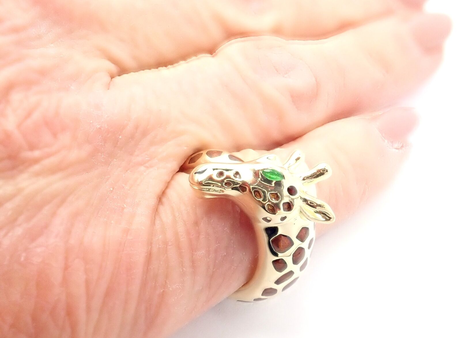 Hermes Jewelry & Watches:Fine Jewelry:Rings Authentic! Vintage Hermes Giraffe 18K Yellow Gold Enamel Band Ring