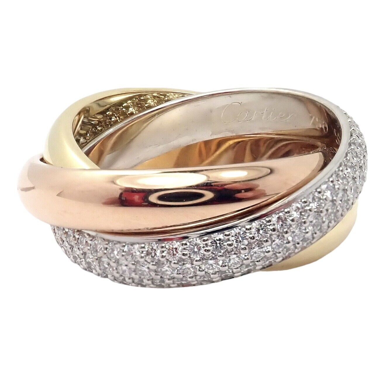 Authentic! Cartier Trinity Classic Diamond 18k White Yellow Rose Gold Band Ring | Fortrove