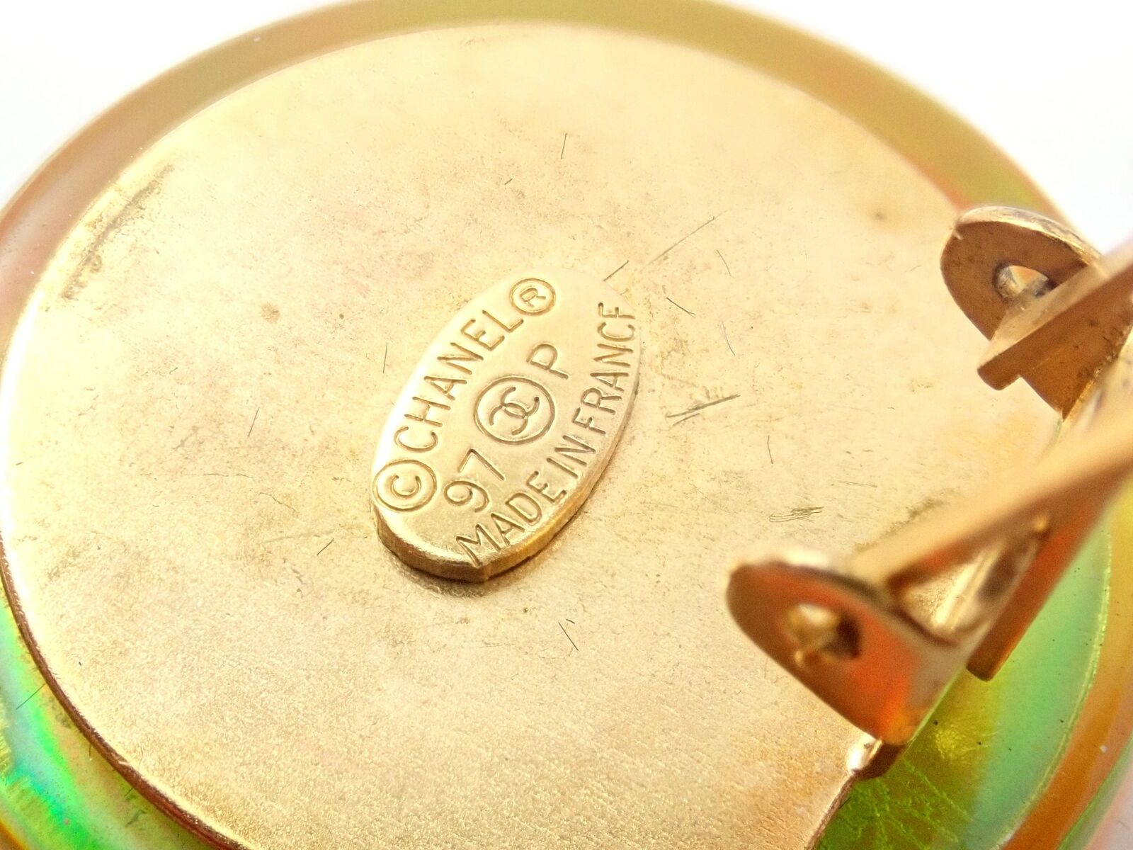 Rare! Vintage Chanel Paris France Holographic Logo Camellia Earrings 1997 Spring | Fortrove