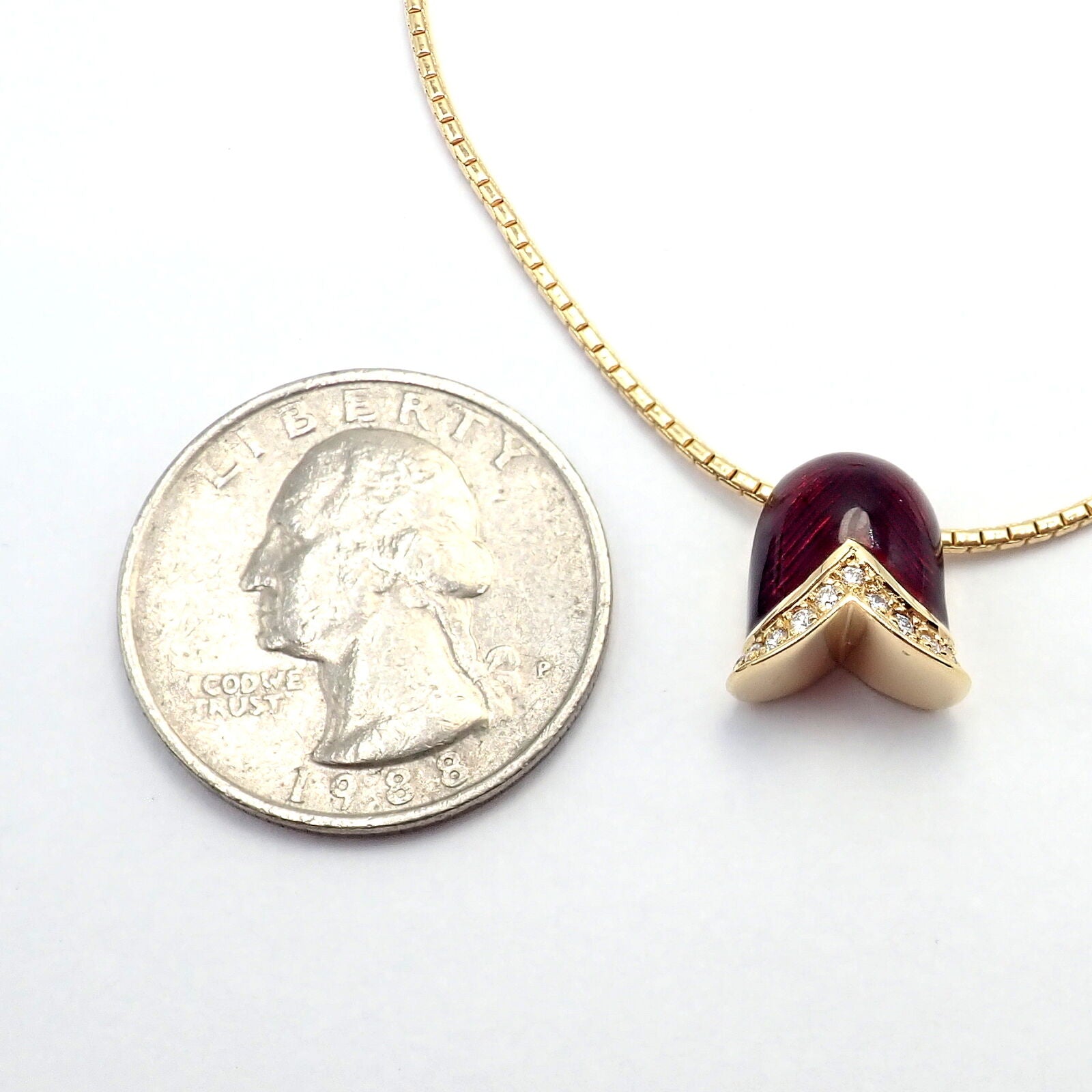 Authentic! Fabrege Diamond Tulip Red Enamel Pendant Necklace | Fortrove