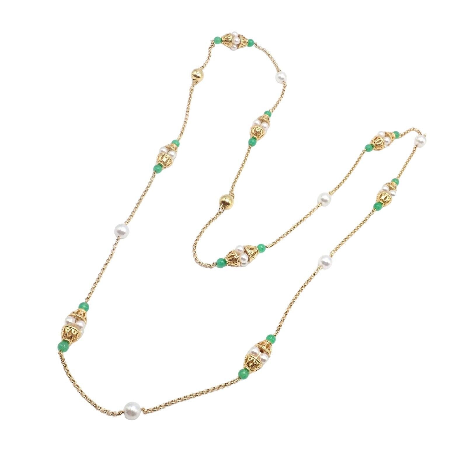 Vintage! Mikimoto 18k Yellow Gold Pearl Chalcedony 32" Long Necklace | Fortrove