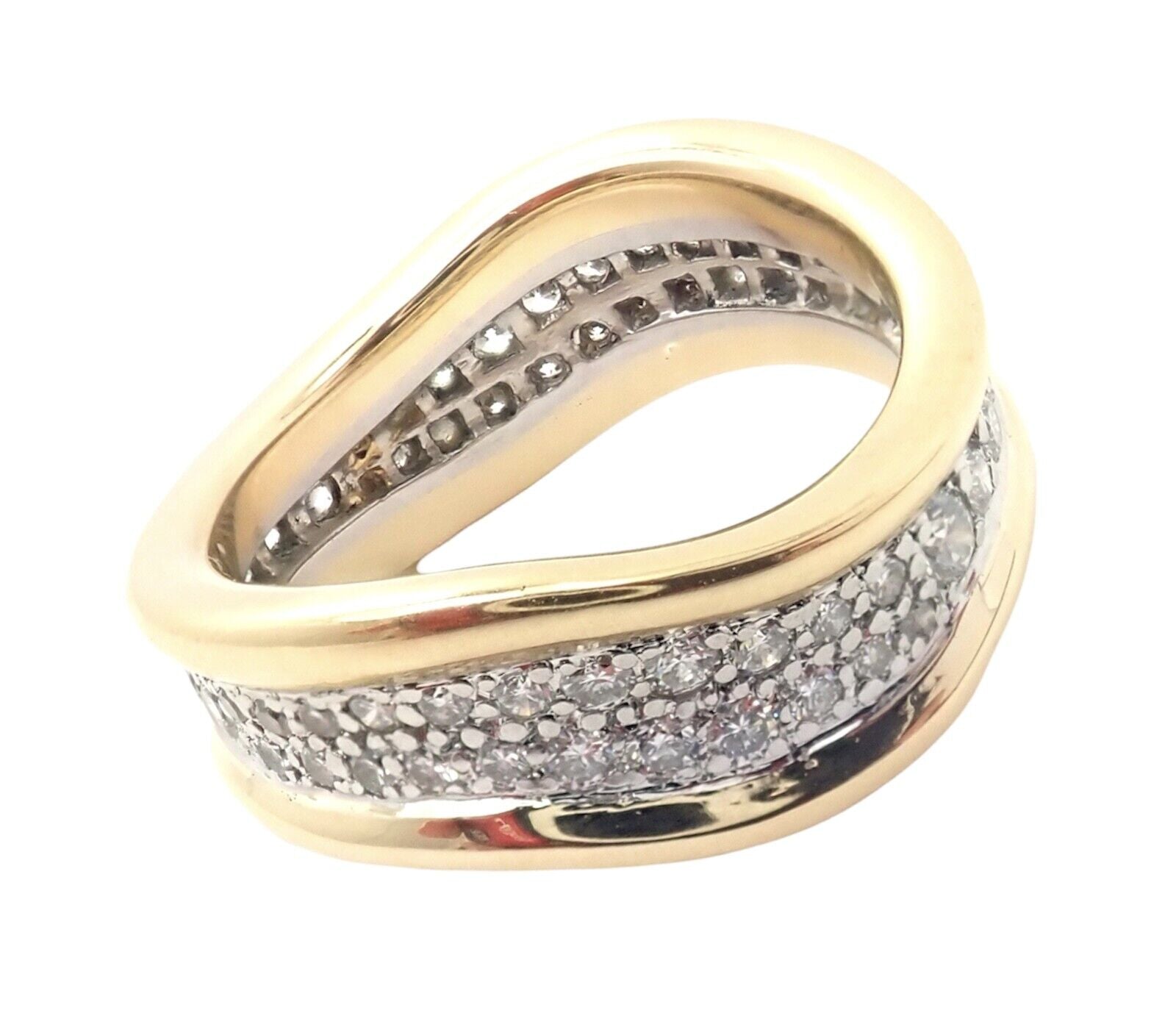 Authentic! Tiffany & Co 18k Yellow Gold Platinum Diamond Wave Band Ring | Fortrove