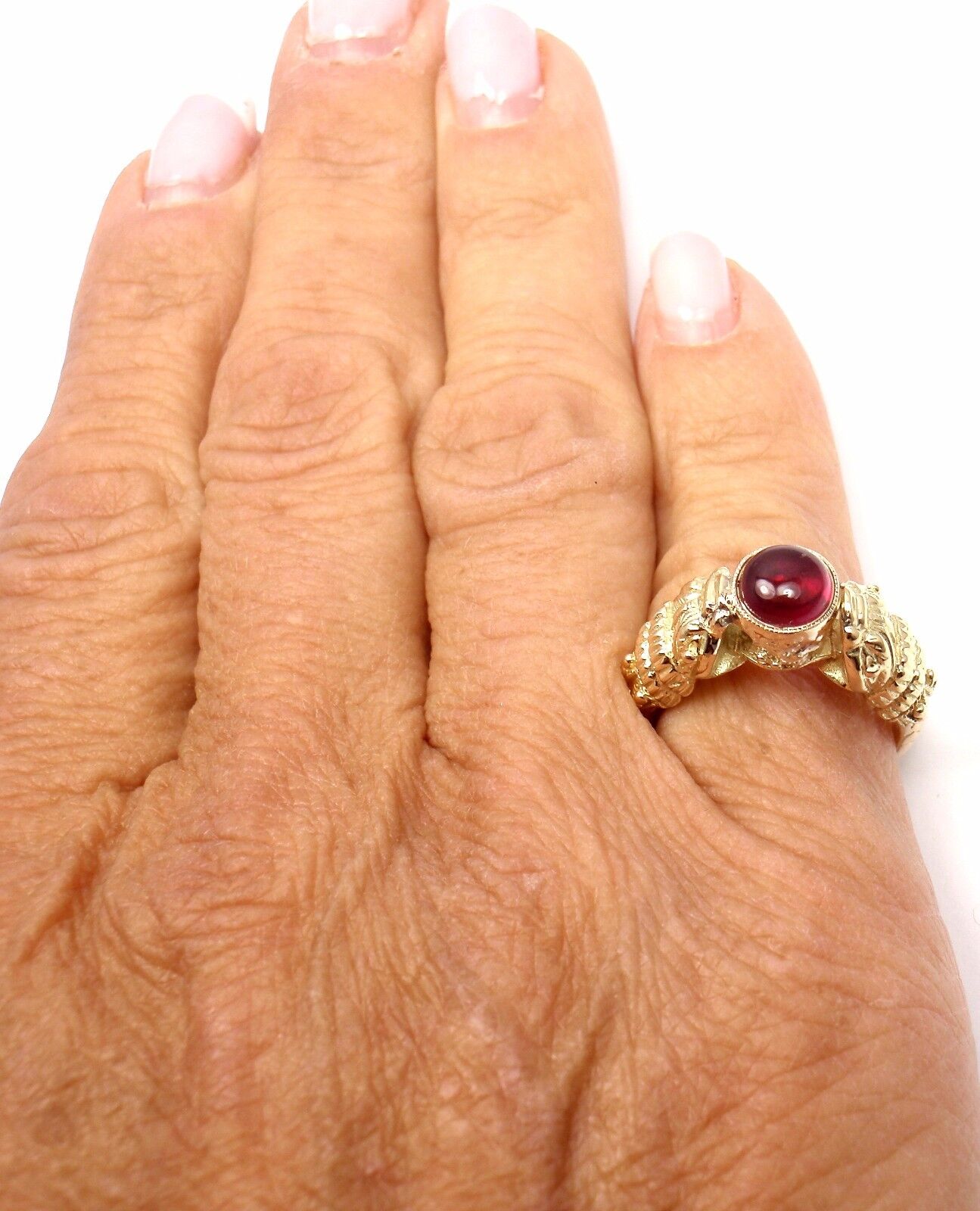 Very Rare! Authentic Zolotas Greece 18k Yellow Gold Pink Tourmaline Band Ring | Fortrove