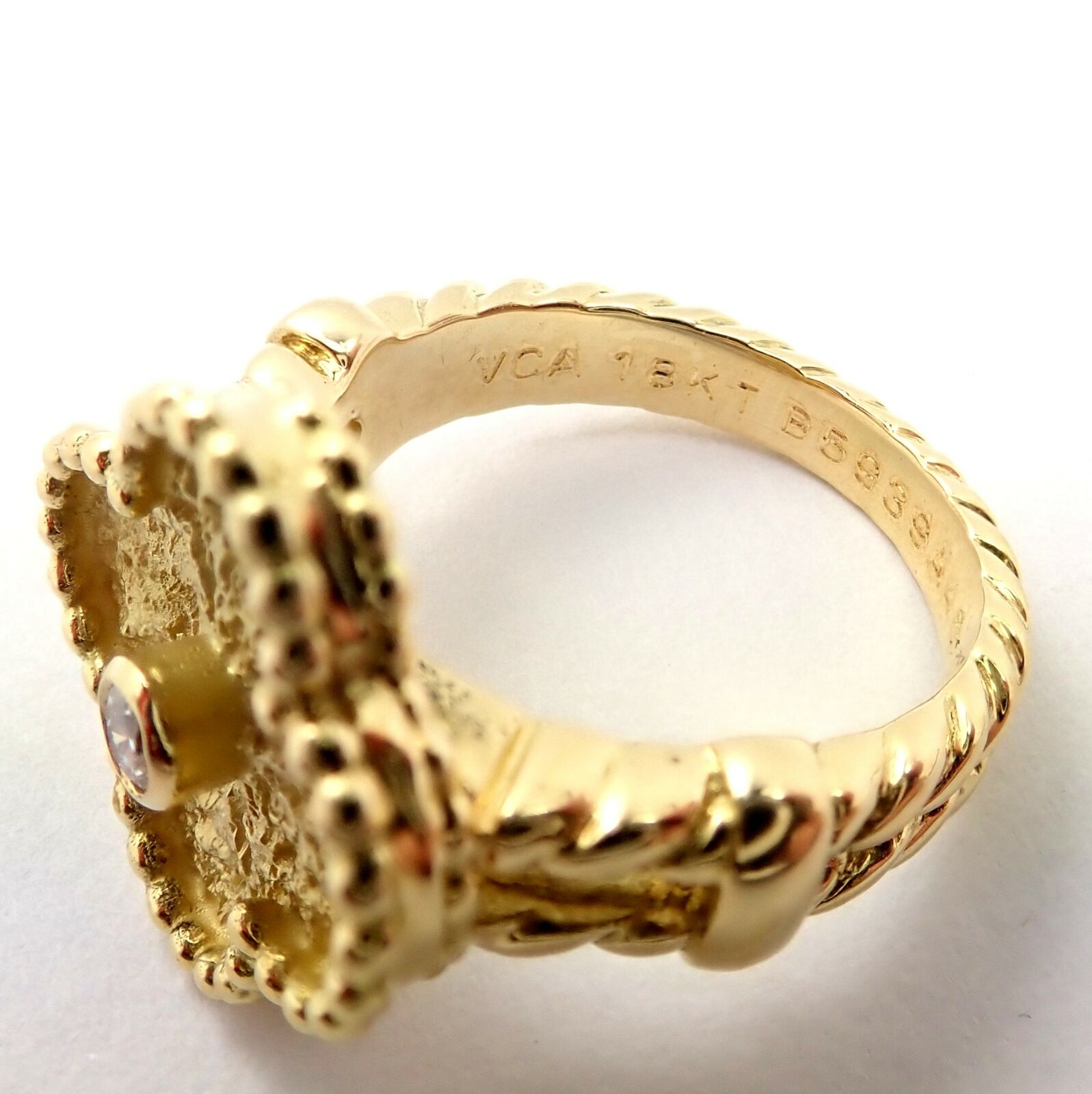 Authentic! Van Cleef & Arpels Vintage Alhambra 18k Yellow Gold Diamond Ring 4.75 | Fortrove