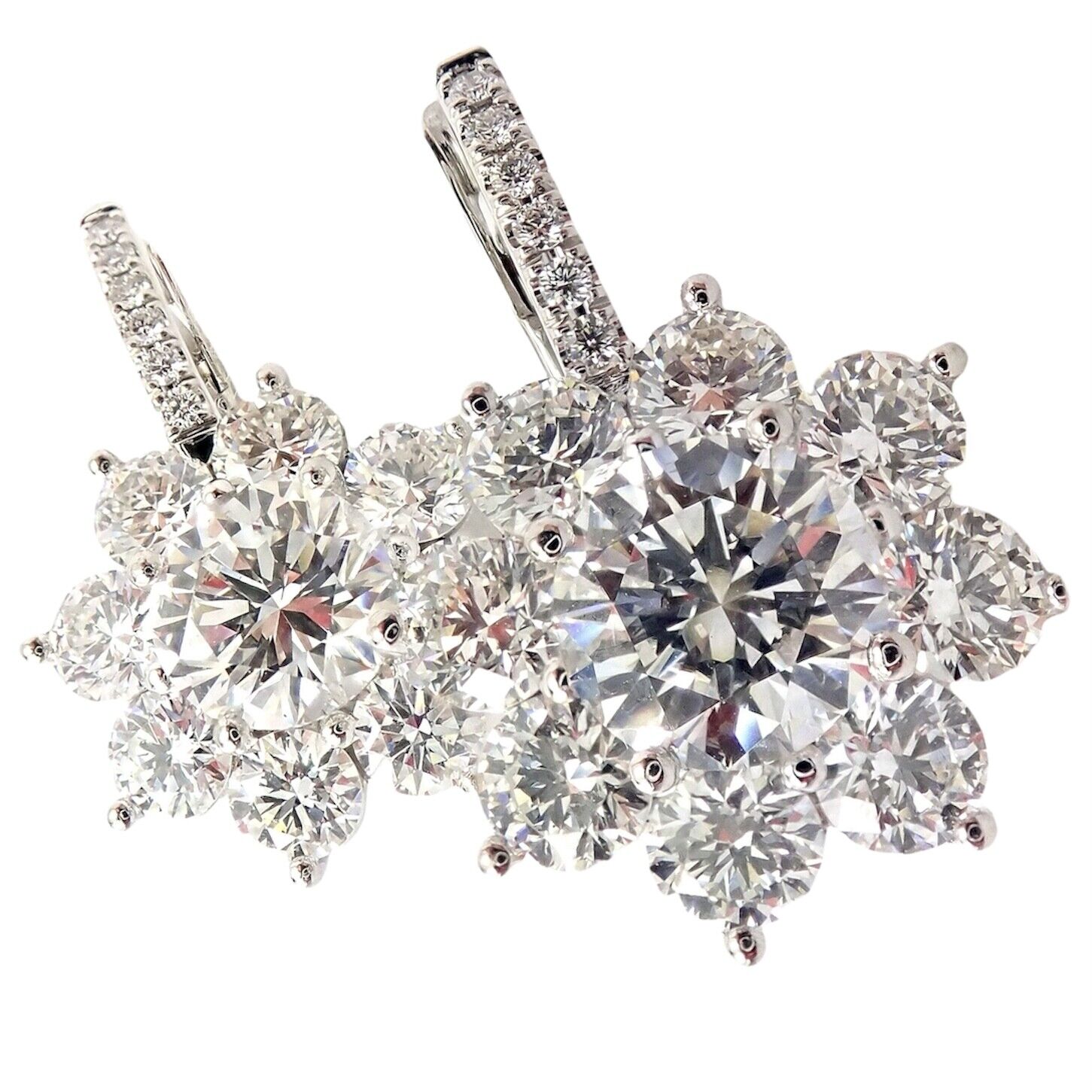 Authentic! T Foster & Co Platinum Flower 4.84ctw Diamond Stud Halo Earrings GIA | Fortrove