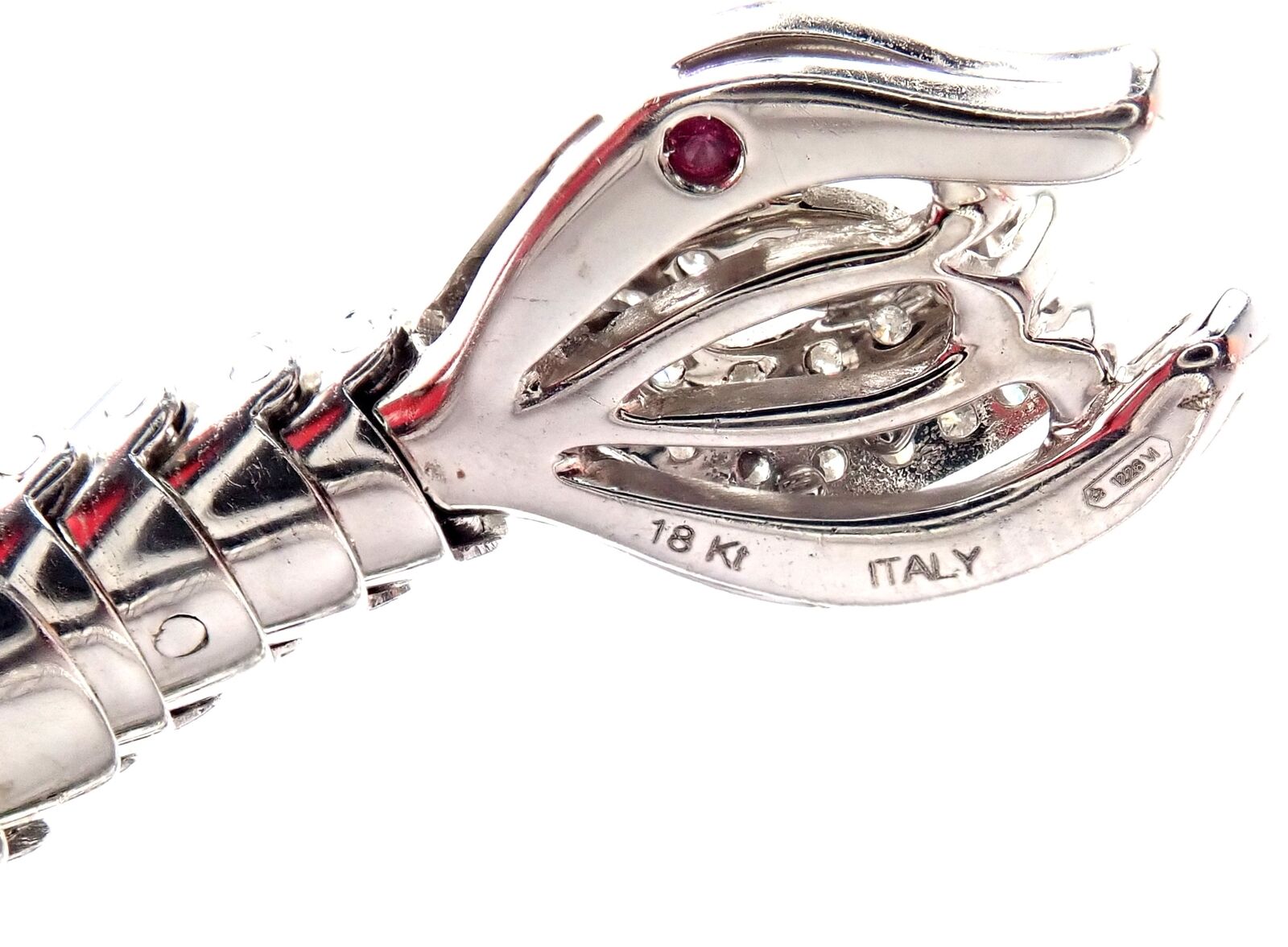 Authentic! Roberto Coin Nemo 18k White Gold Diamond Ruby Enamel Cuff Bracelet | Fortrove