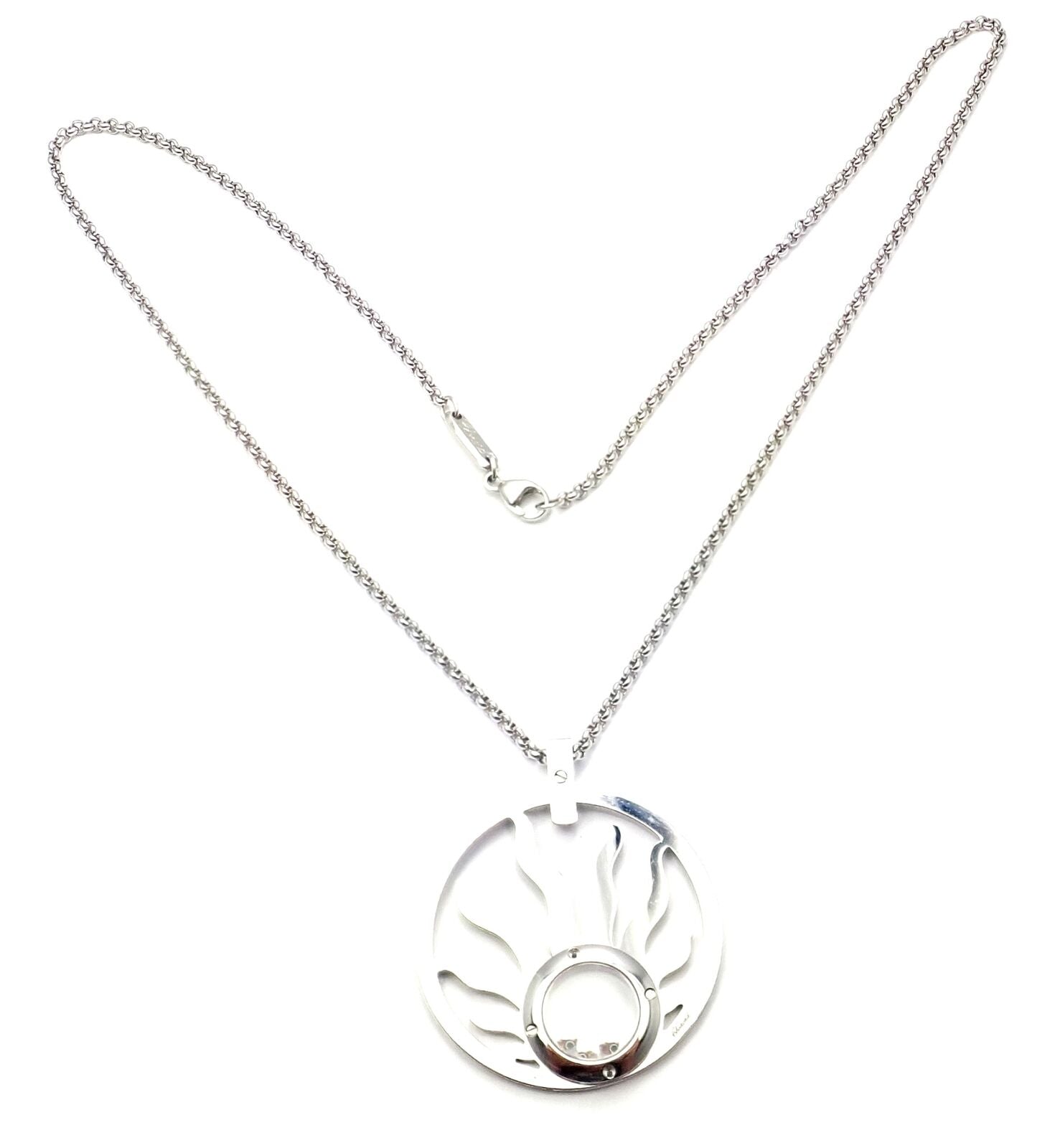 Authentic! Chopard Happy Diamond Sun 18K White Gold Pendant Necklace | Fortrove