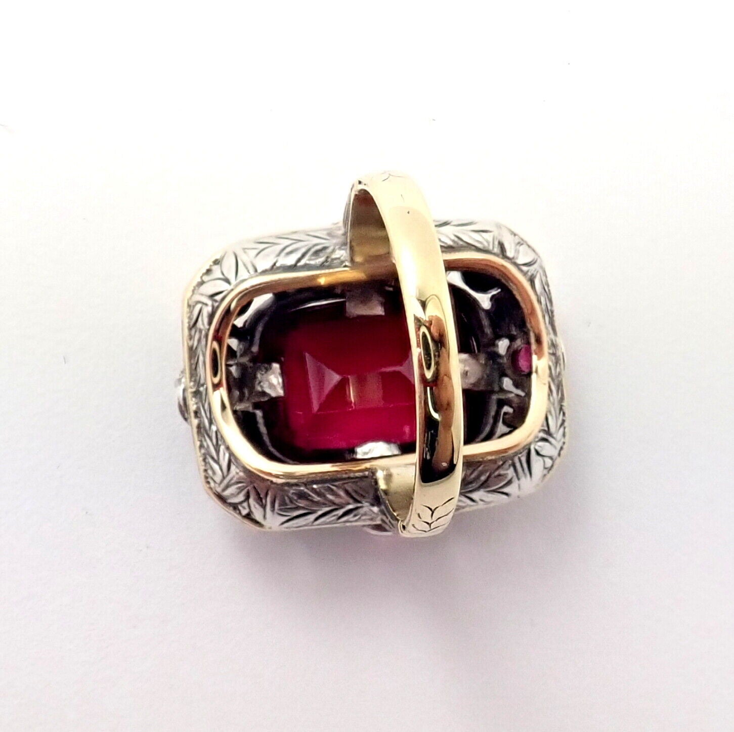 Vintage Estate 14k Gold Sterling Silver Red Stone Ring Sz 5.5 | Fortrove