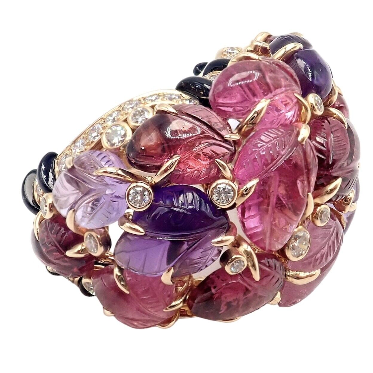 Cartier Jewelry & Watches:Fine Jewelry:Rings Rare! Authentic Cartier 18k Rose Gold Diamond Carved Rubelite Amethyst Onyx Ring
