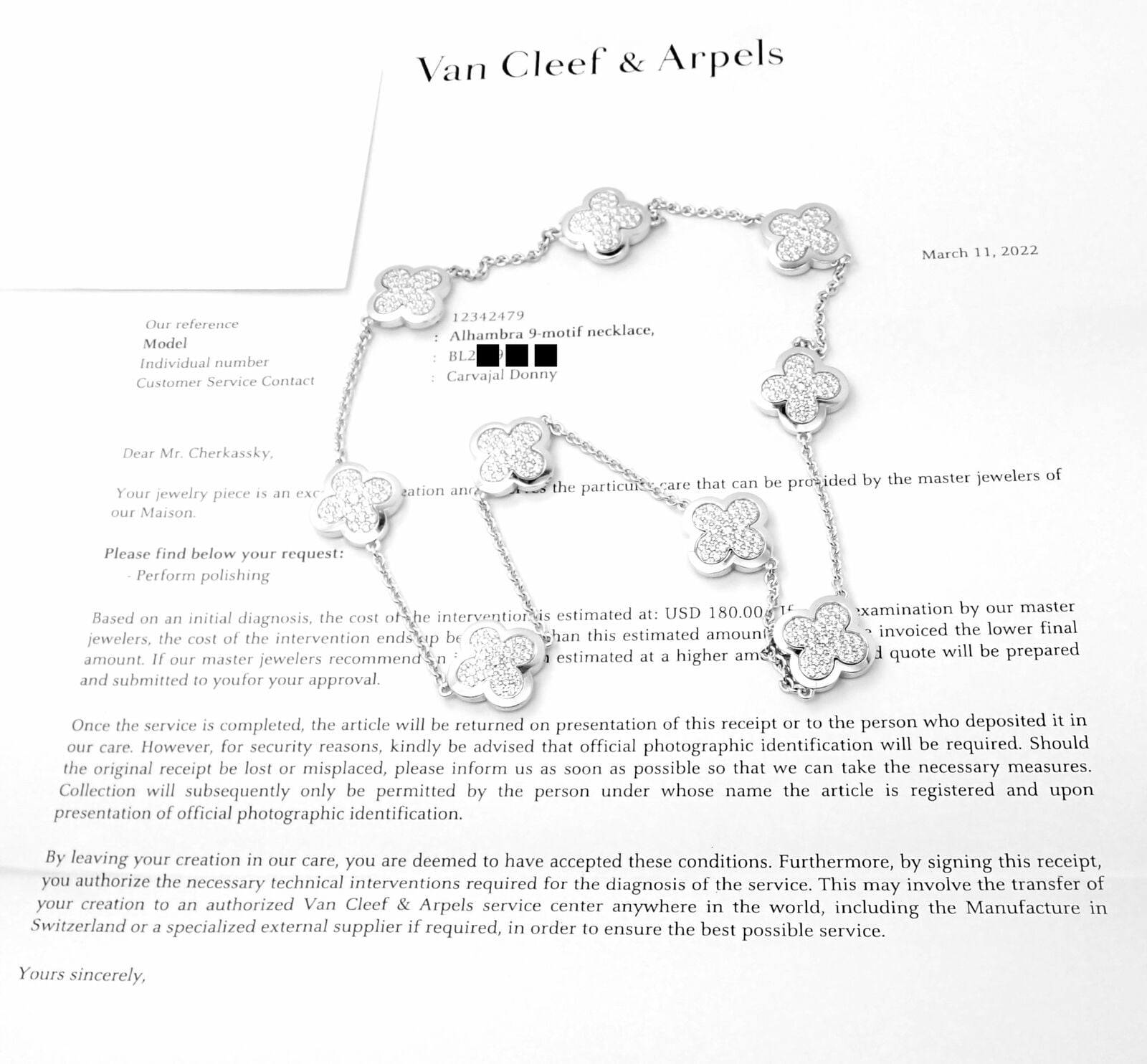 Authentic Van Cleef & Arpels 18k White Gold Diamond Pure Alhambra Necklace Paper | Fortrove