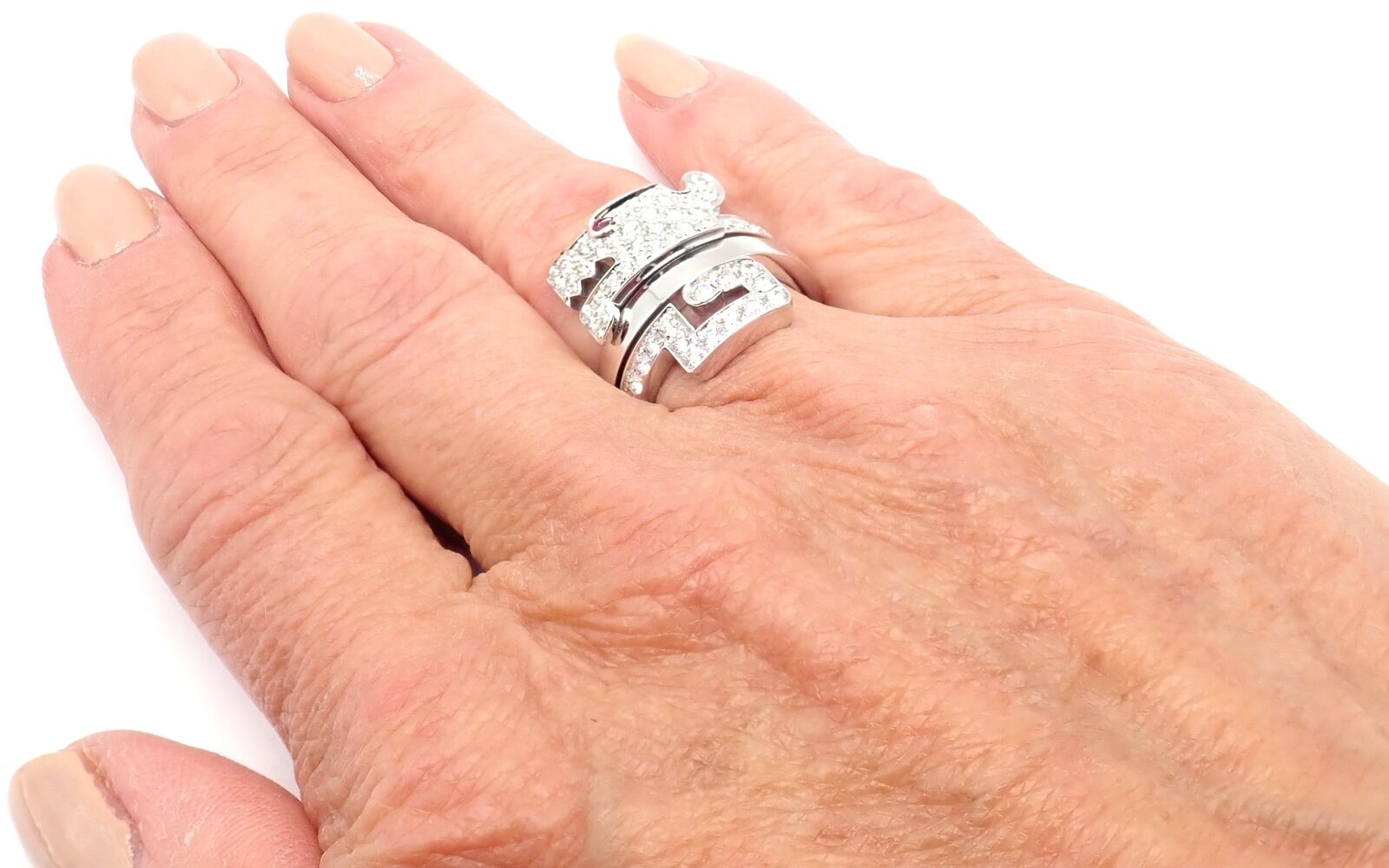 Authentic! Cartier Le Baiser Du Dragon 18k White Gold Diamond Ruby Ring Size 53 | Fortrove