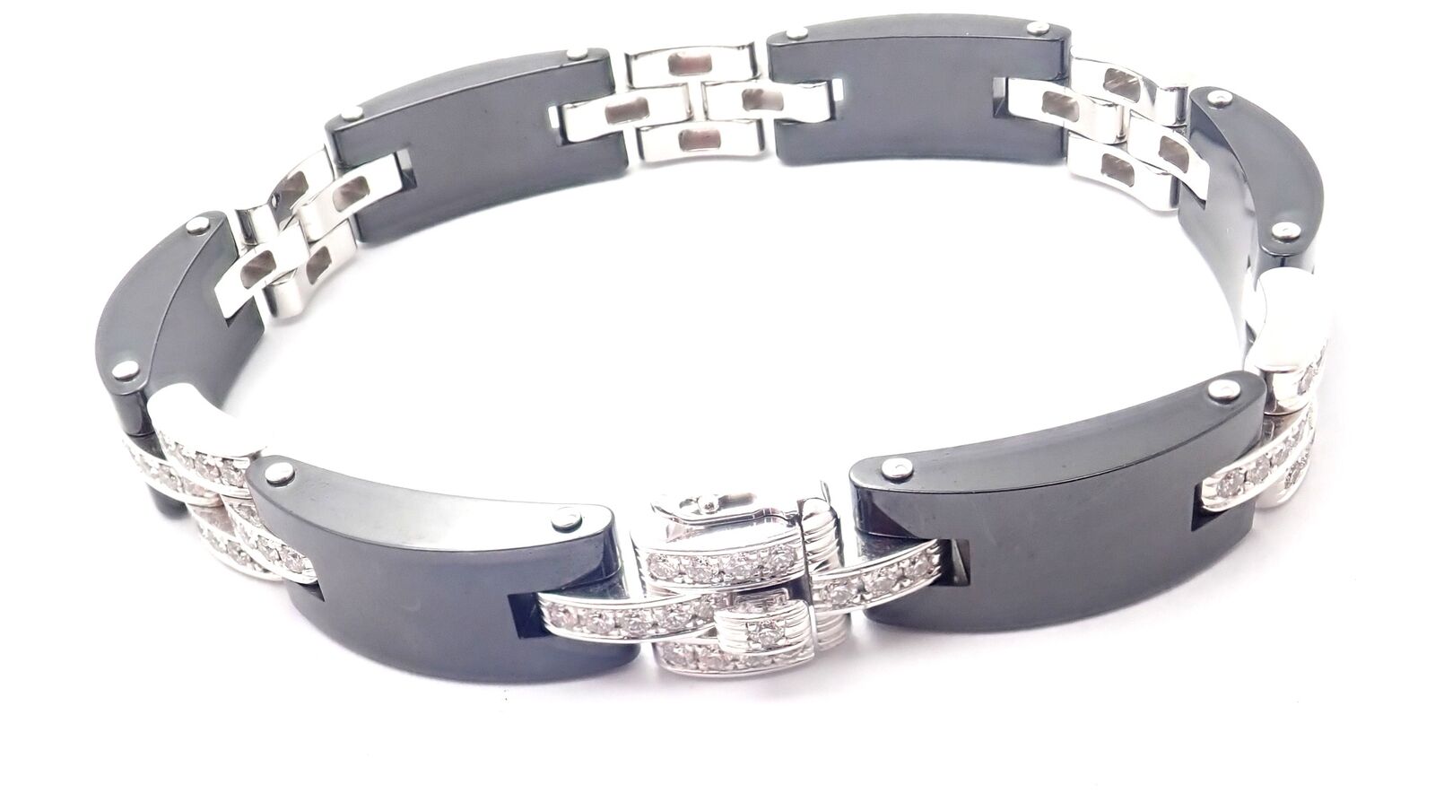 Authentic! Cartier Maillon Panthere 18K White Gold Diamond Ceramic Link Bracelet | Fortrove