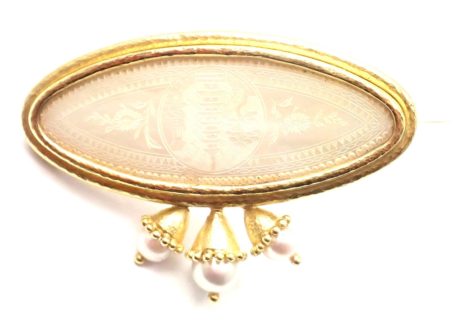 Authentic! Elizabeth Locke 18k Yellow Gold Pearl Mother Of Pearl Pin Brooch | Fortrove