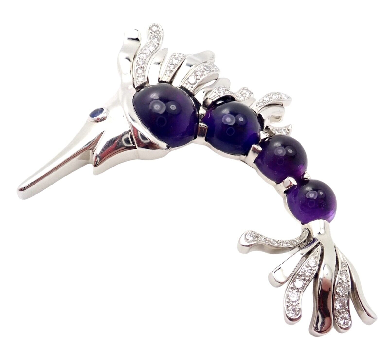Chanel 18k White Gold Amethyst Diamond Miami Marlin Fish Brooch Pendant | Fortrove