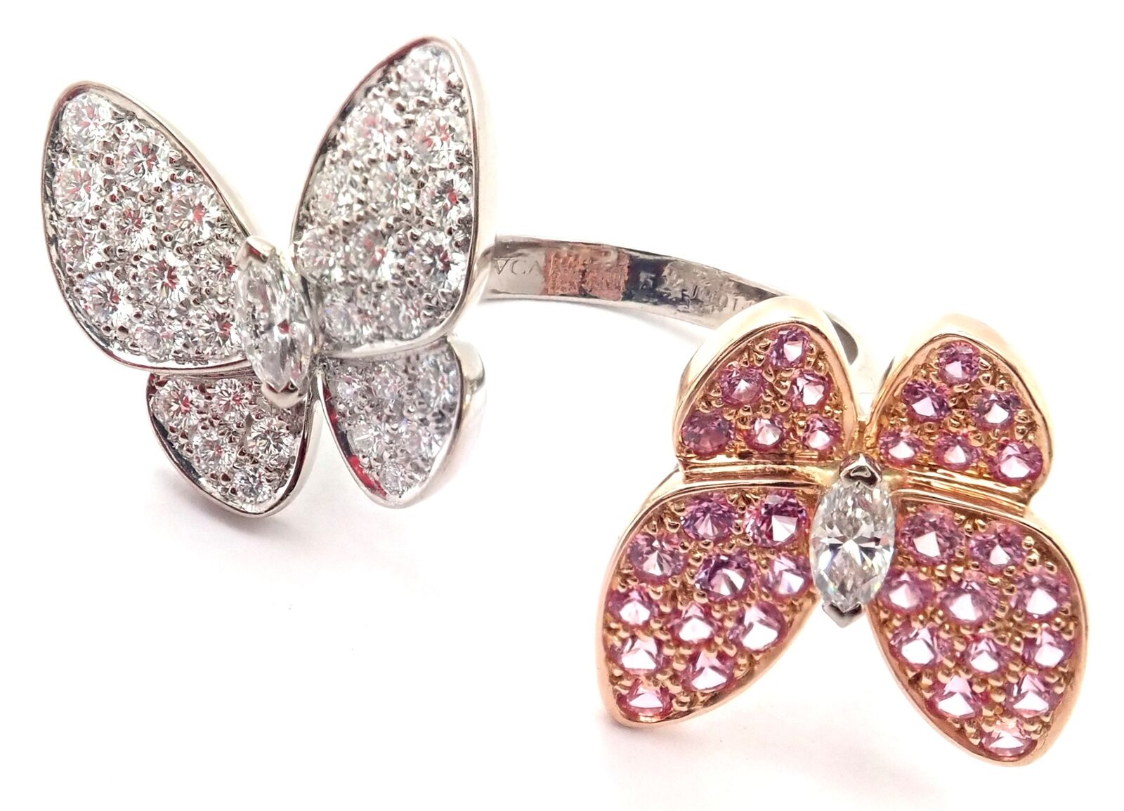 Cartier Jewelry & Watches:Fine Jewelry:Rings Van Cleef & Arpels 18k Gold Diamond Sapphire Two Butterfly Between Finger Ring