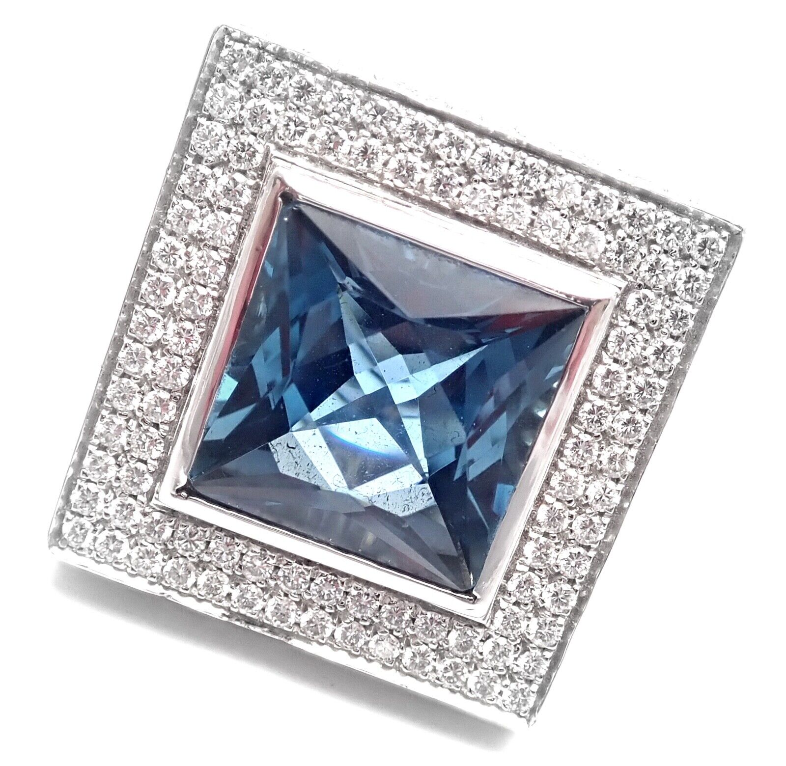 Authentic! Pasquale Bruni 18k White Gold Diamond London Blue Topaz Large Ring | Fortrove