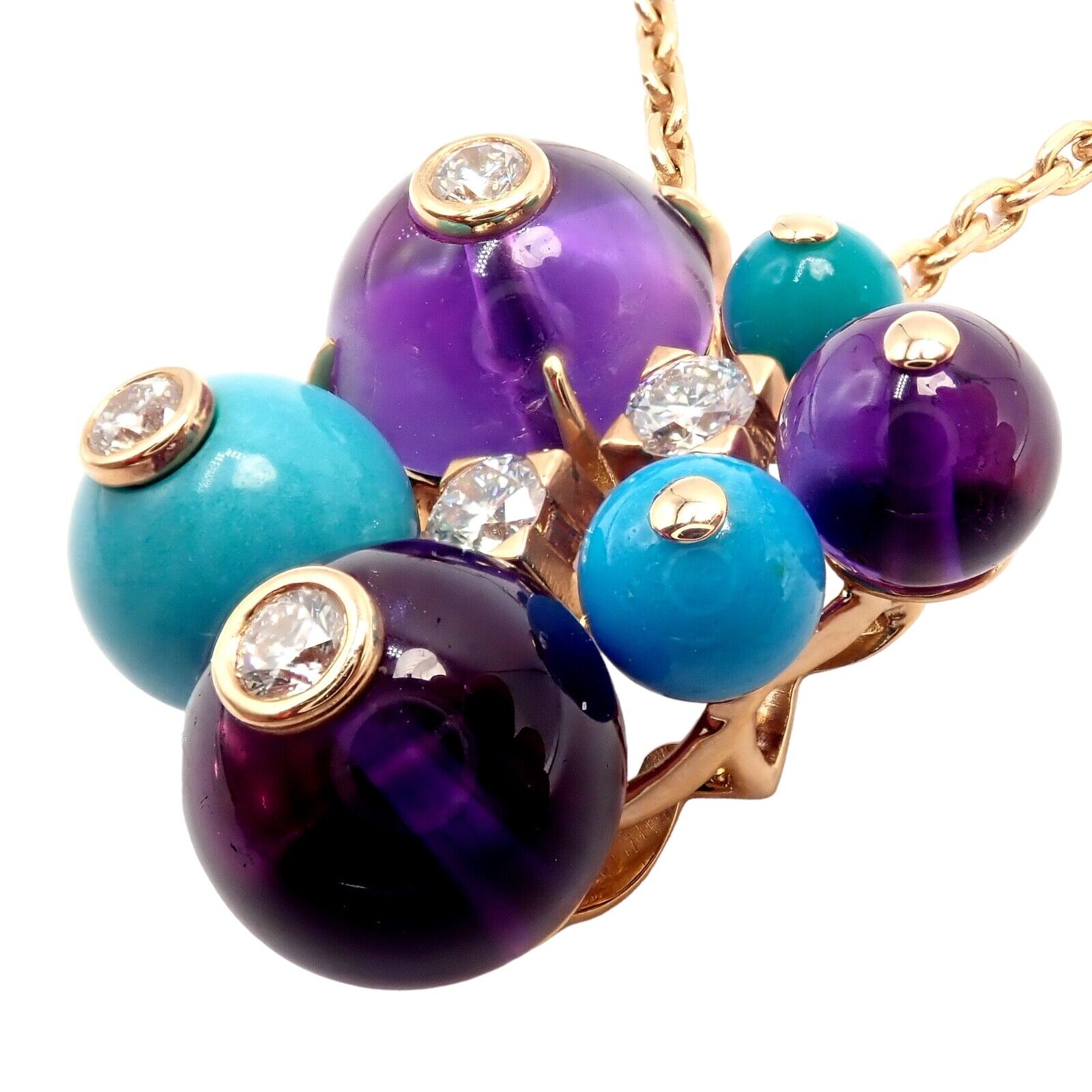 Rare! Authentic Cartier 18k Rose Gold Turquoise Diamond Delices De Goa Necklace | Fortrove