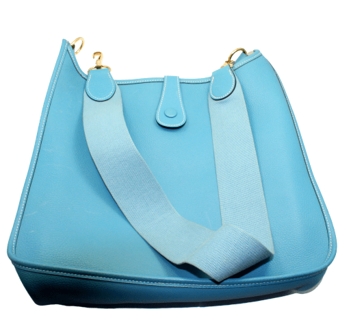 Authentic! Hermes Evelyne Blue Jean Clemence Leather GM Handbag Purse | Fortrove