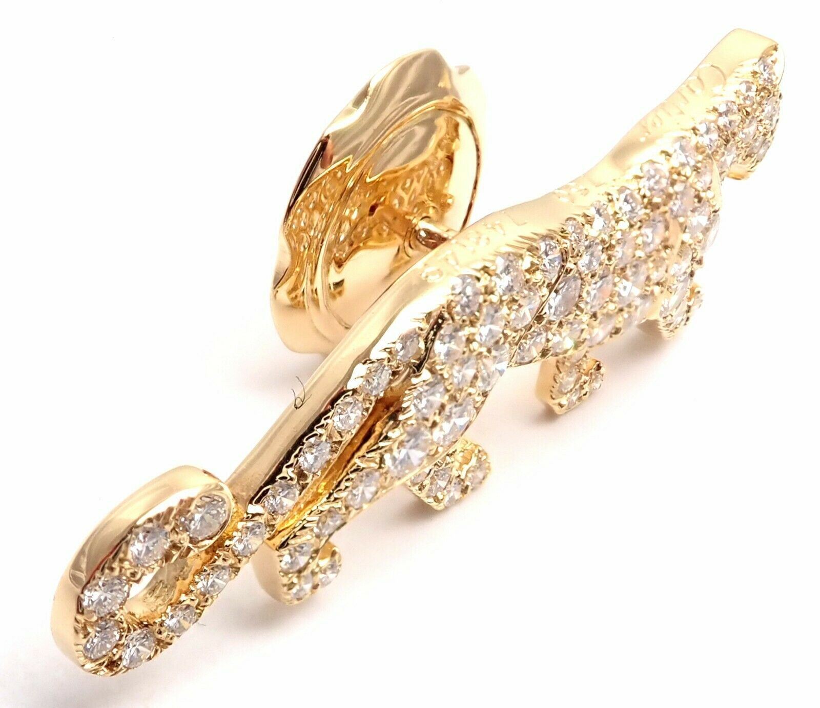 Authentic! Cartier Panther Panthere 18k Yellow Gold Diamond Tie Lapel Brooch Pin | Fortrove
