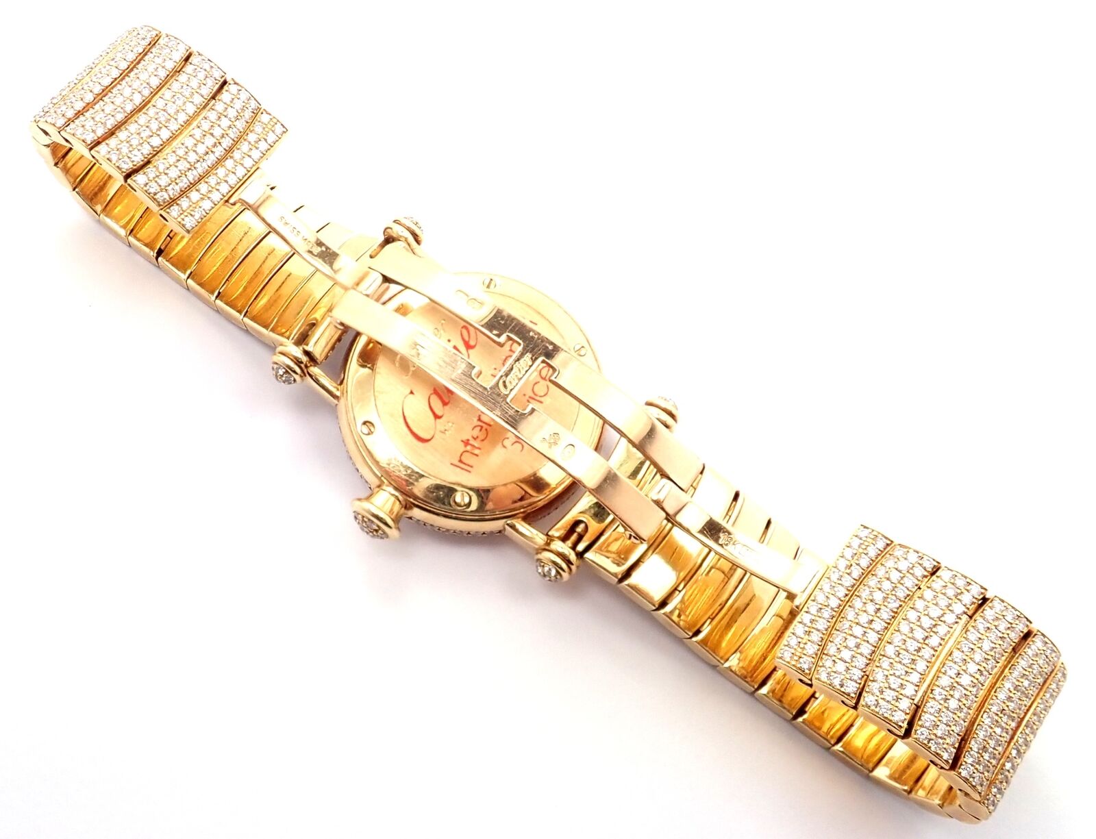 Authentic! Cartier Diabolo Pave 15ct Diamond 18k Yellow Gold Quartz Watch 1450 | Fortrove