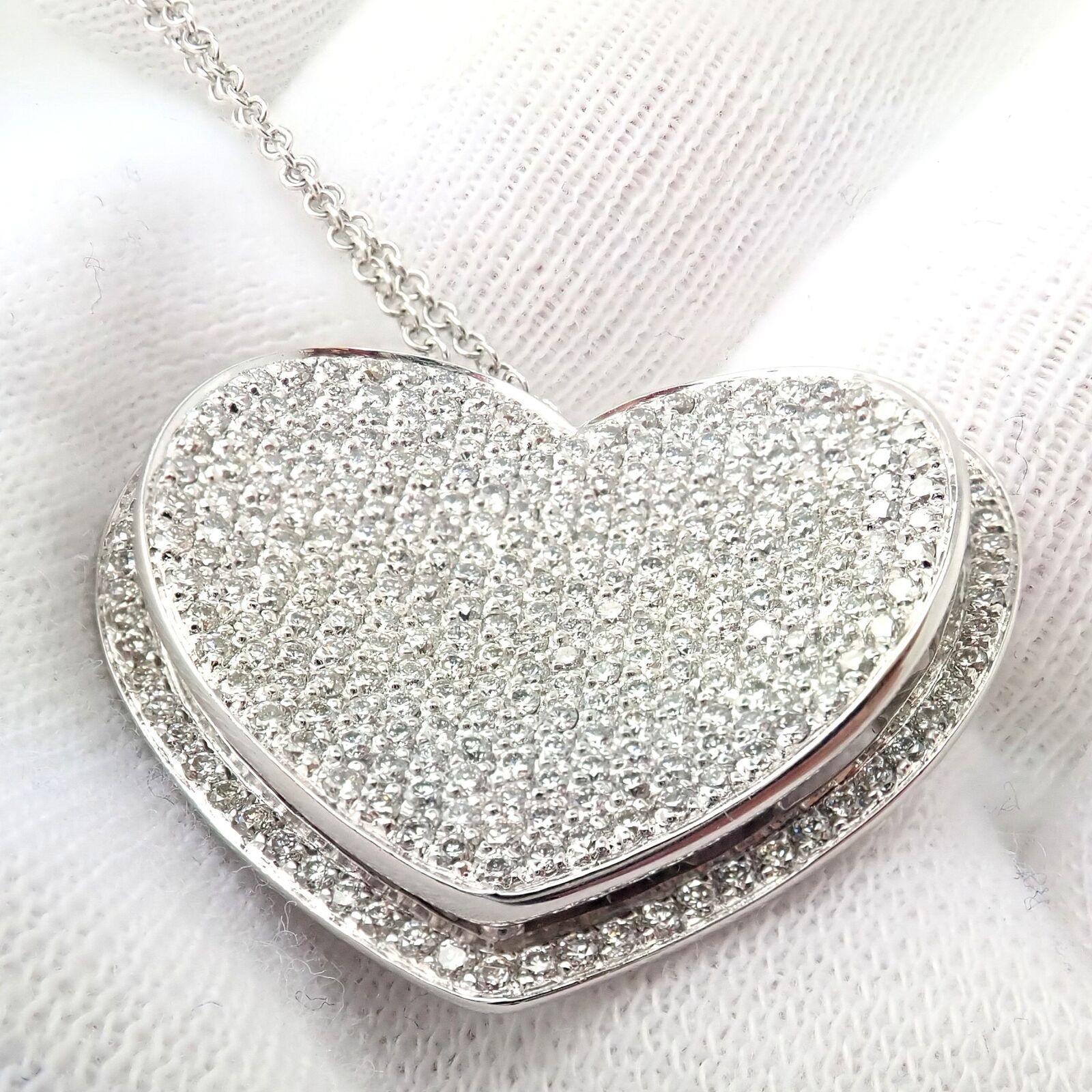New! Authentic Pasquale Bruni 18k White Gold 2.02ct Pave Diamond Heart Necklace | Fortrove