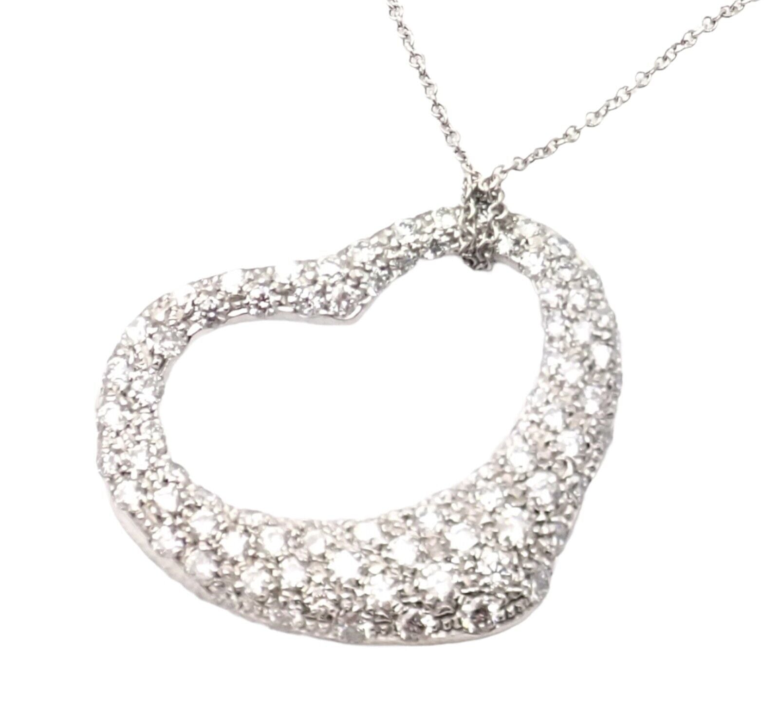 Authentic! Tiffany & Co Elsa Peretti Platinum Diamond Large Open Heart Necklace | Fortrove