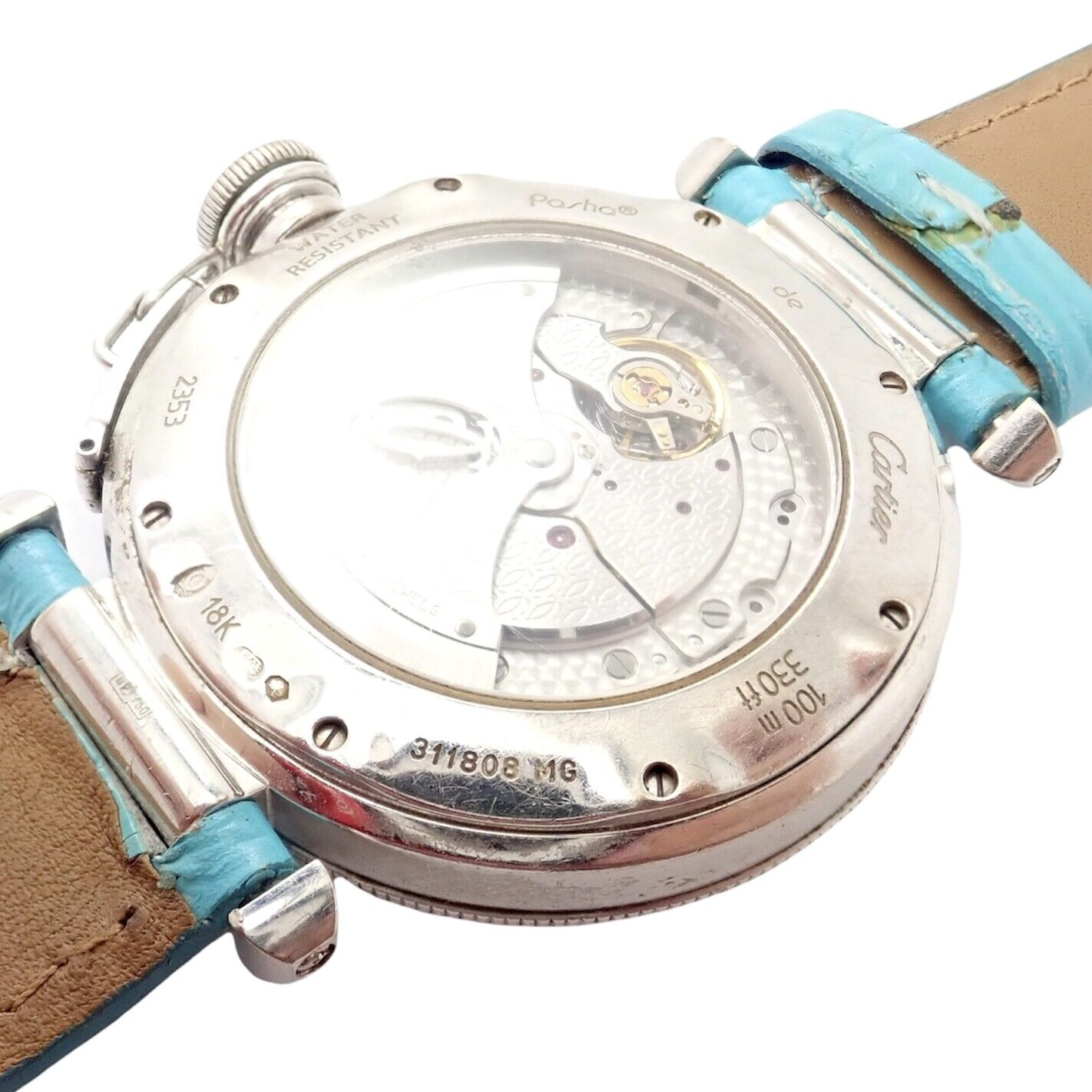 Authentic! Cartier 18k White Gold Pasha Pink Dial Miami Diamond Automatic Watch | Fortrove